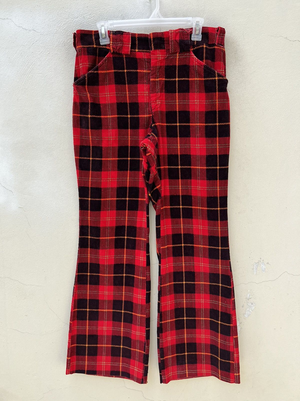 Vintage Vintage 70s Psychedelic Plaid Tartan Flare Cord Trouser Size US 32 / EU 48 - 6 Thumbnail