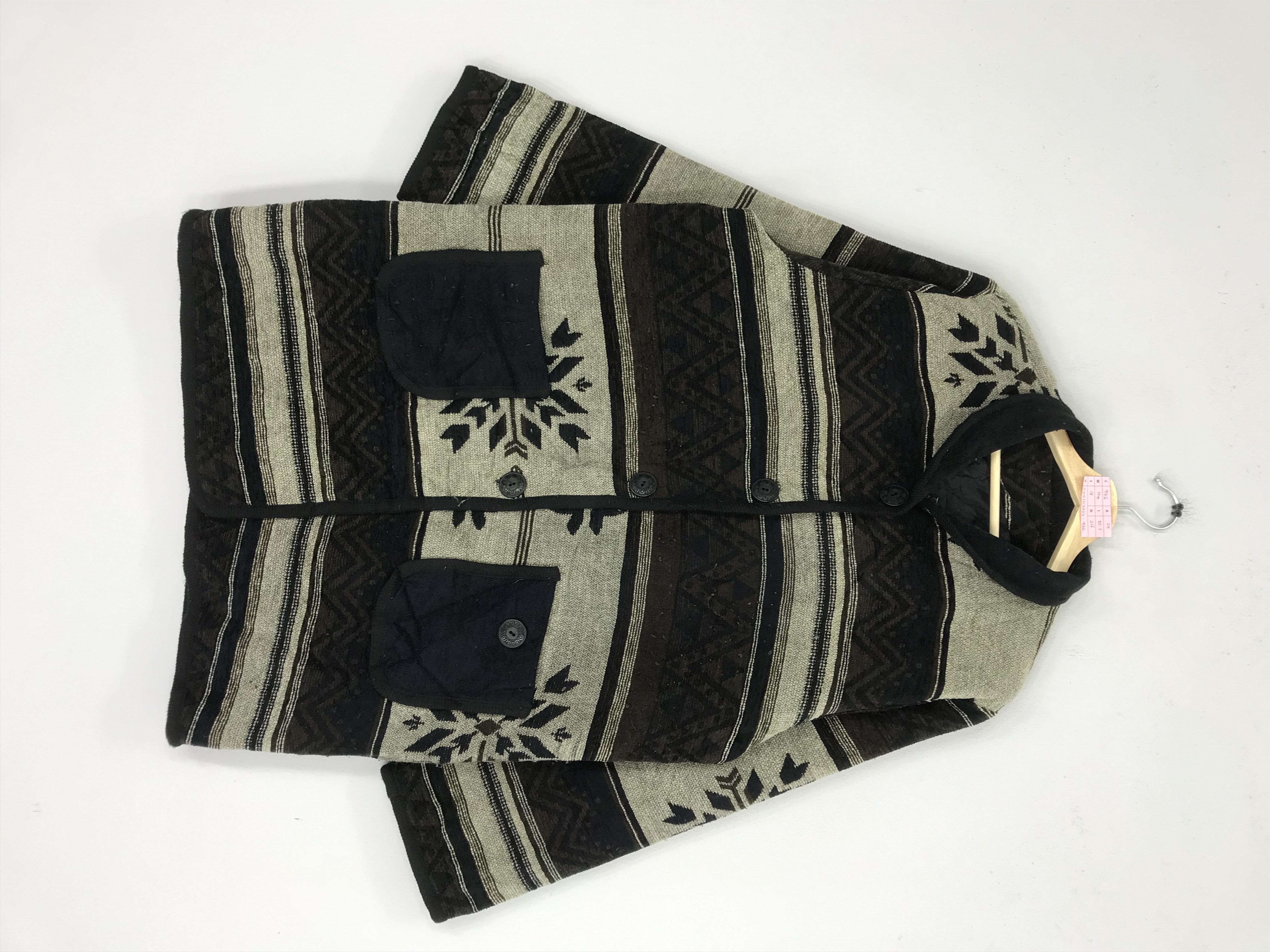image of 90's Tribal Aztech Navajo Pop Art Avant Garde Sweater Button in Black, Men's (Size Large)