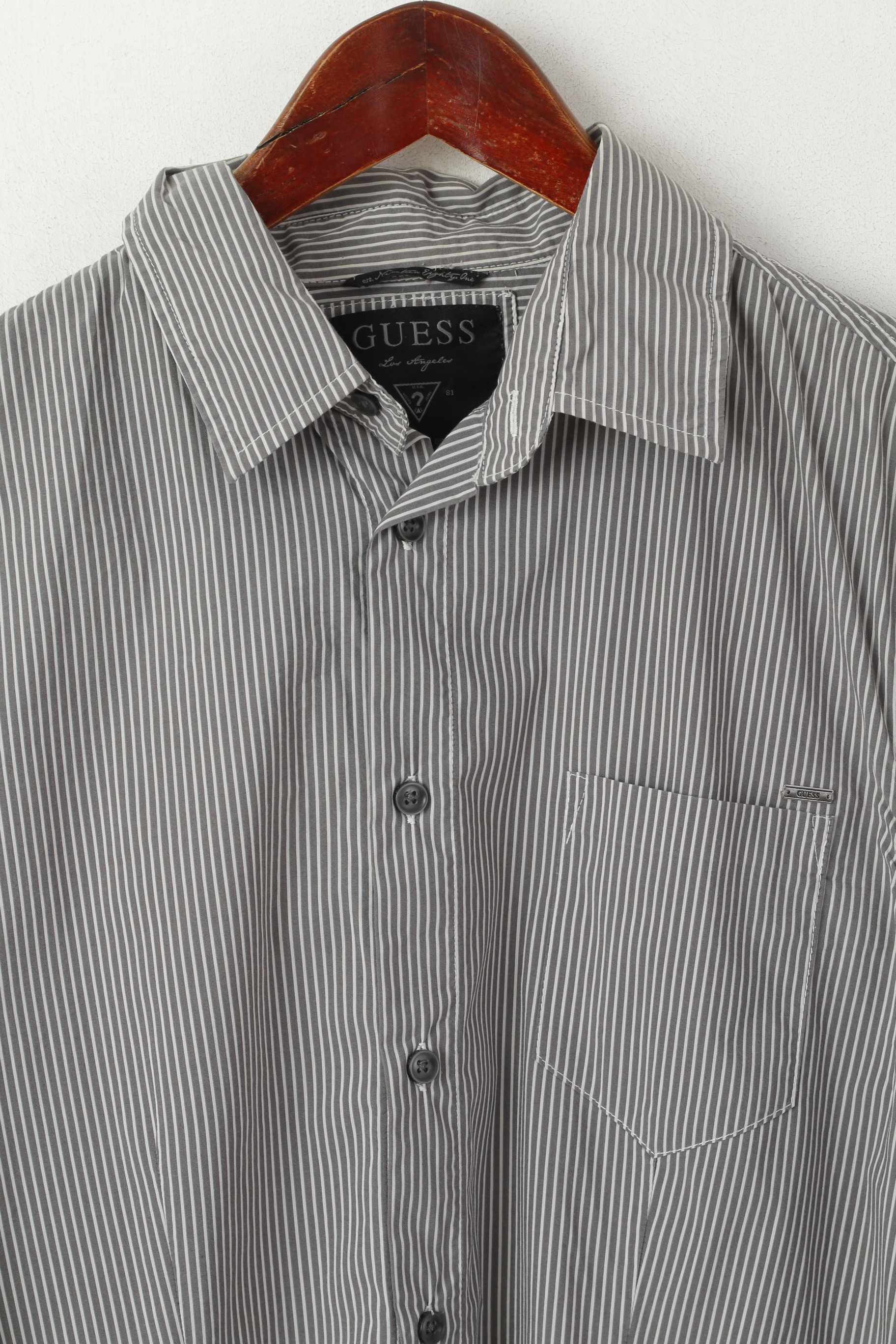 Guess Guess Men M Casual Shirt Gray Striped Cotton Top 1333 Size US M / EU 48-50 / 2 - 2 Thumbnail