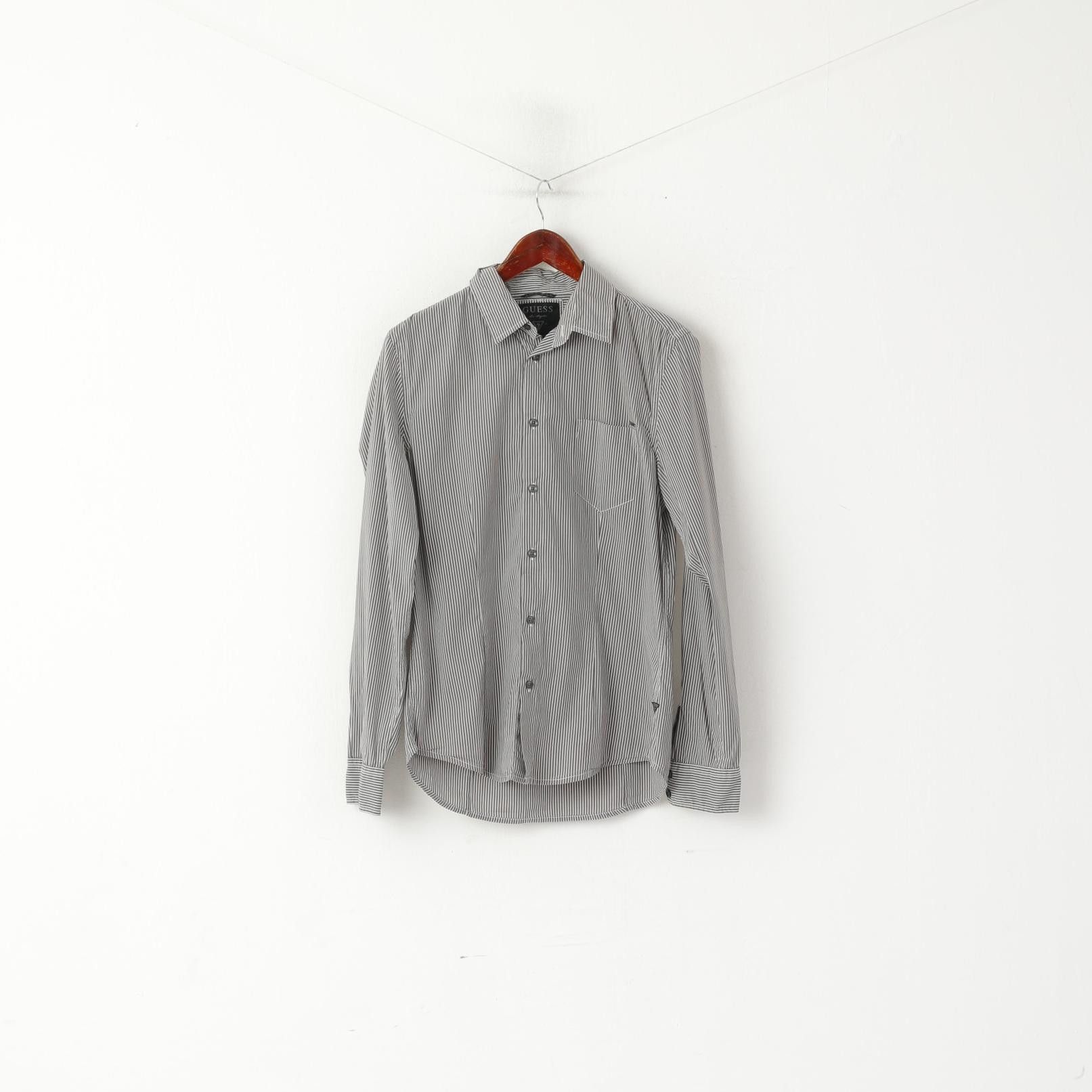 Guess Guess Men M Casual Shirt Gray Striped Cotton Top 1333 Size US M / EU 48-50 / 2 - 1 Thumbnail