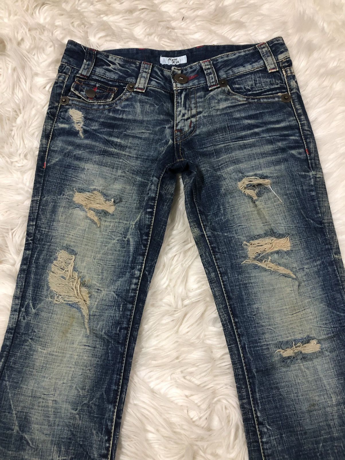 Japanese Brand Distressed denim bootcut cutting nice design💥 Size US 30 / EU 46 - 2 Thumbnail