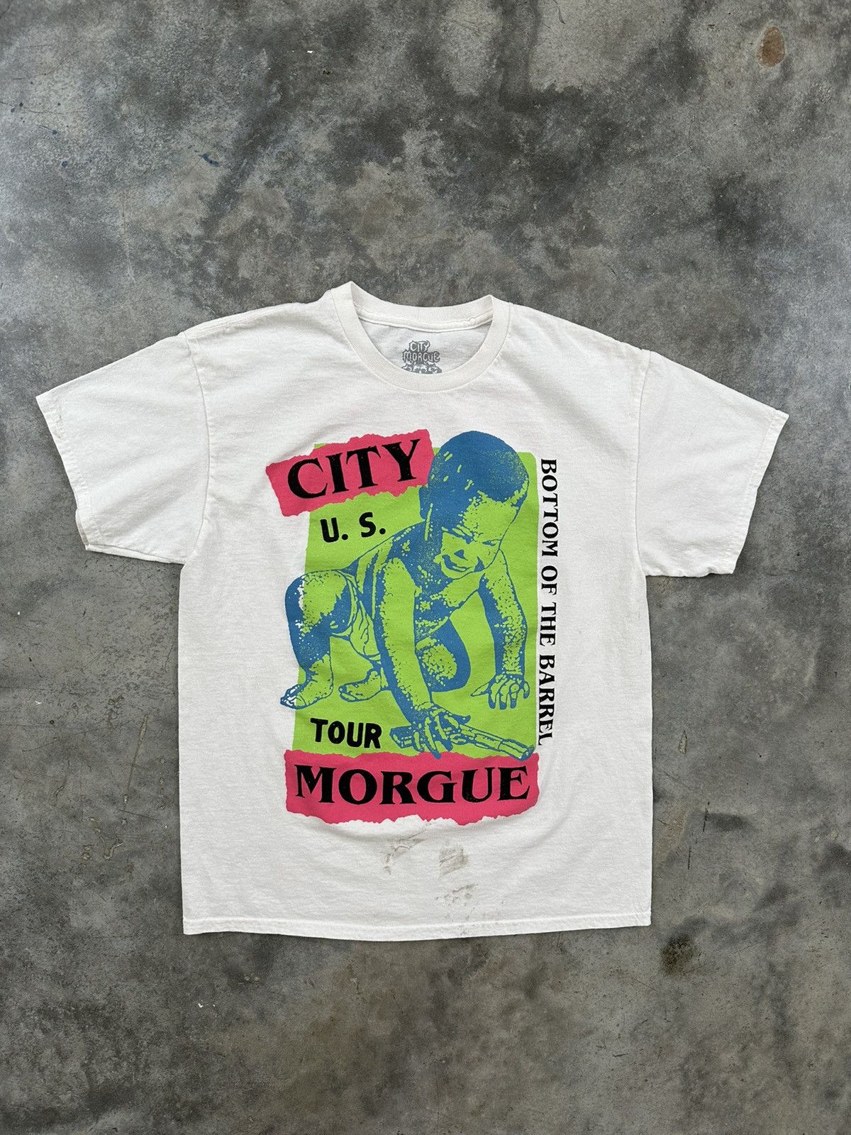 image of City Morgue Us Tour Bottom Of The Barrell Tee White Large, Men's
