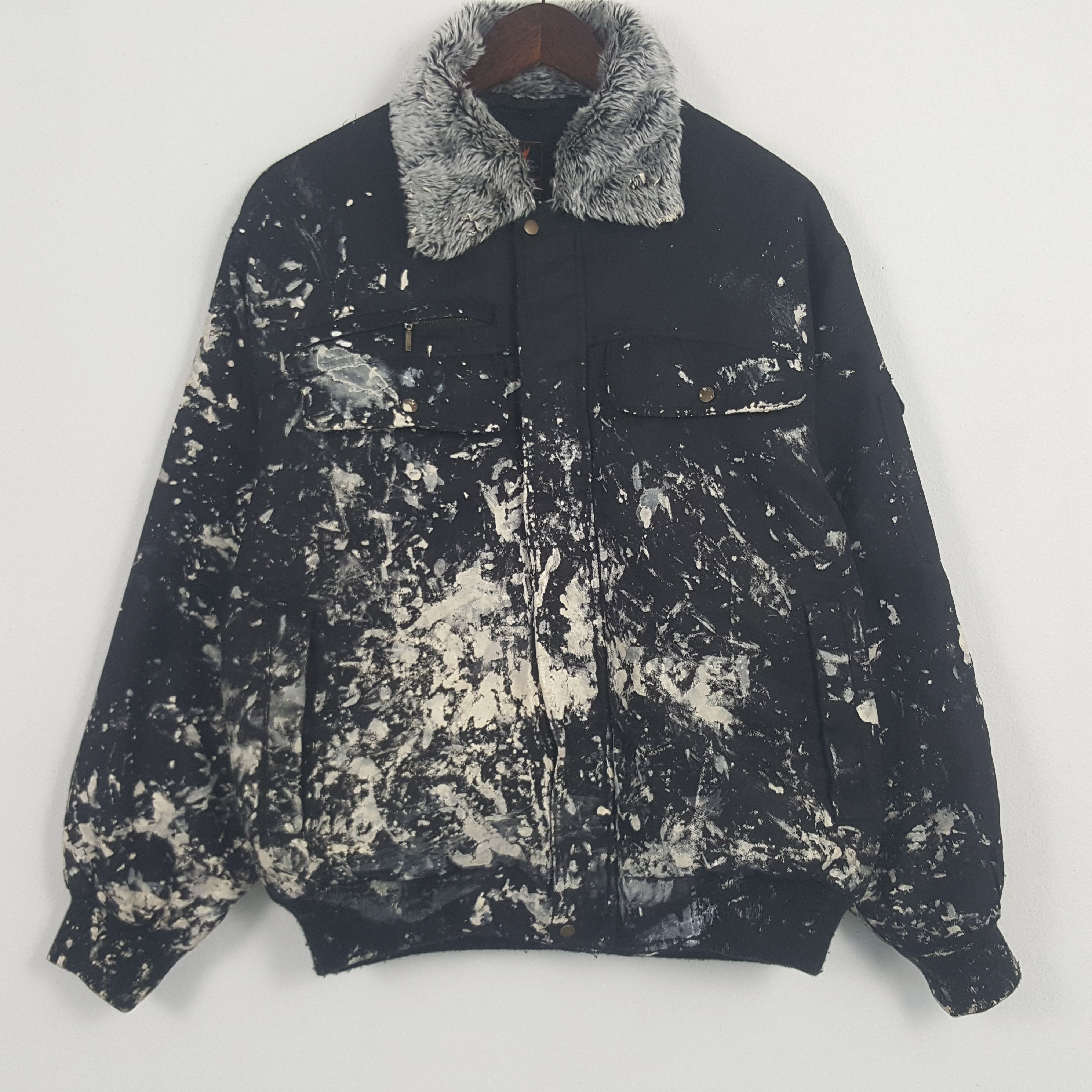 Vintage Heat Assist Art Paint Style Bomber Jacket