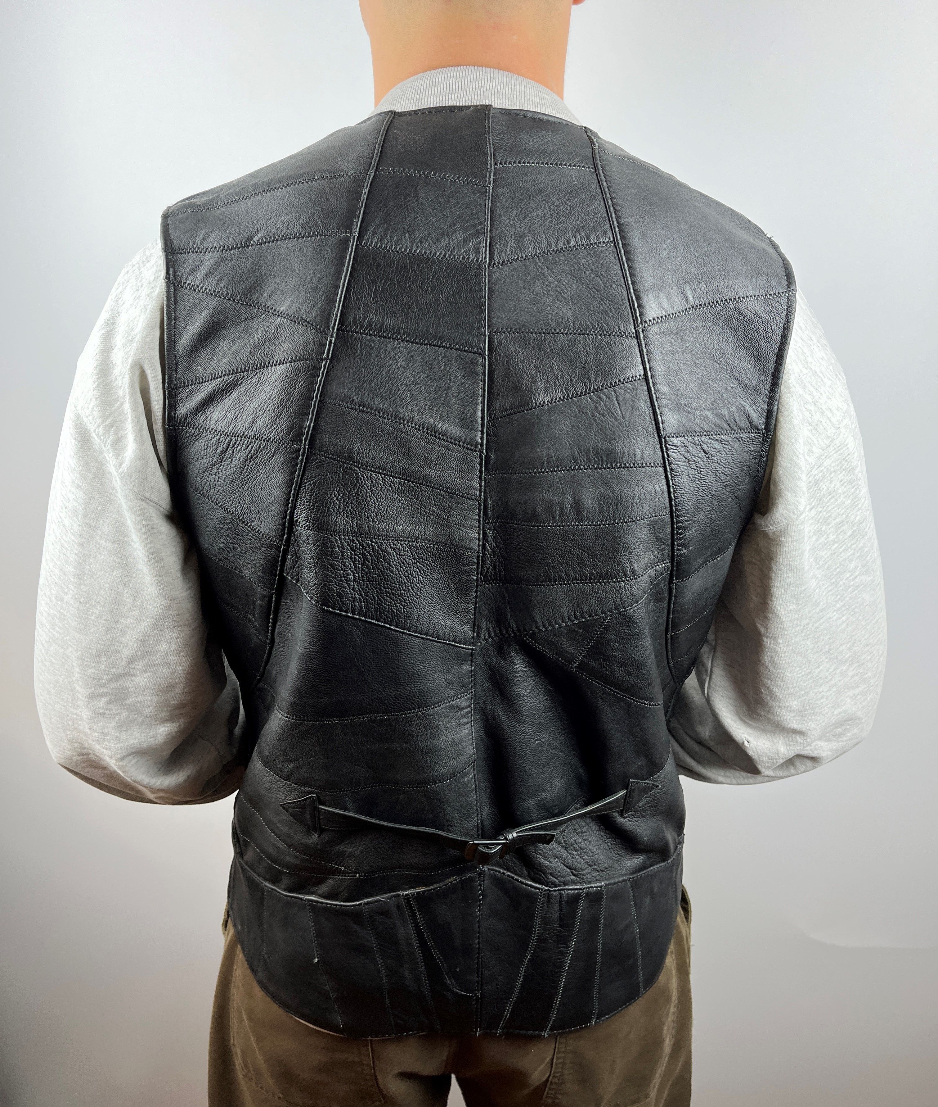 Genuine Leather × Vintage 90's Vintage Leather Patchwork Waistcoat Vest Biker Western Size US XL / EU 56 / 4 - 7 Thumbnail