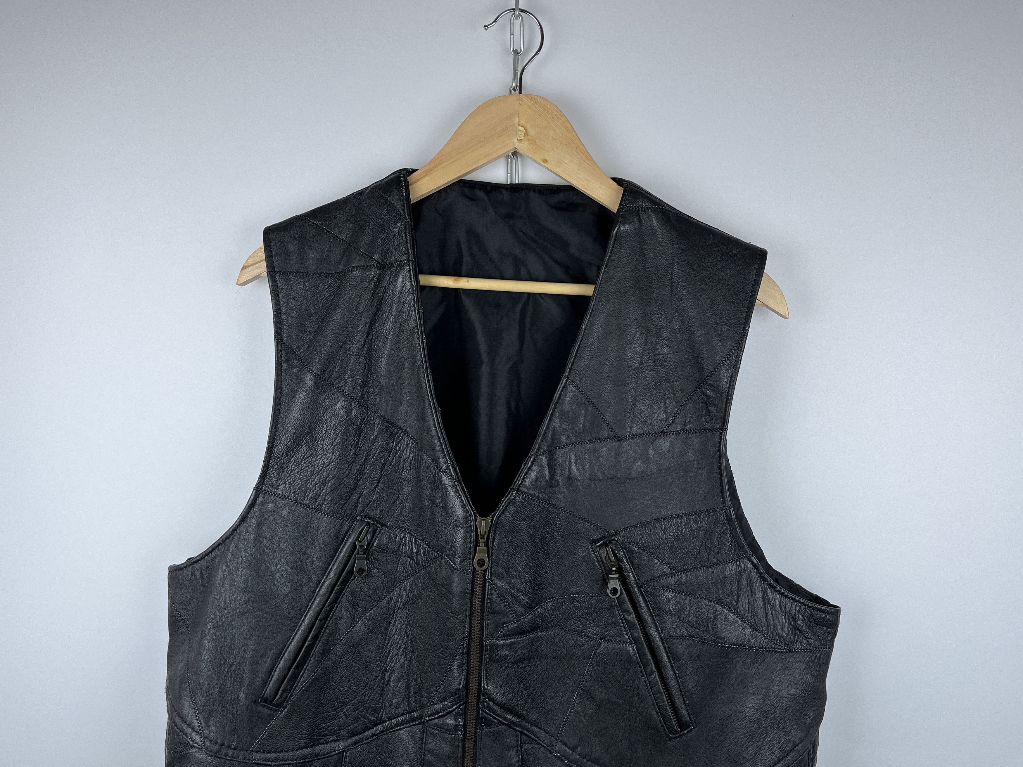 Genuine Leather × Vintage 90's Vintage Leather Patchwork Waistcoat Vest Biker Western Size US XL / EU 56 / 4 - 1 Thumbnail
