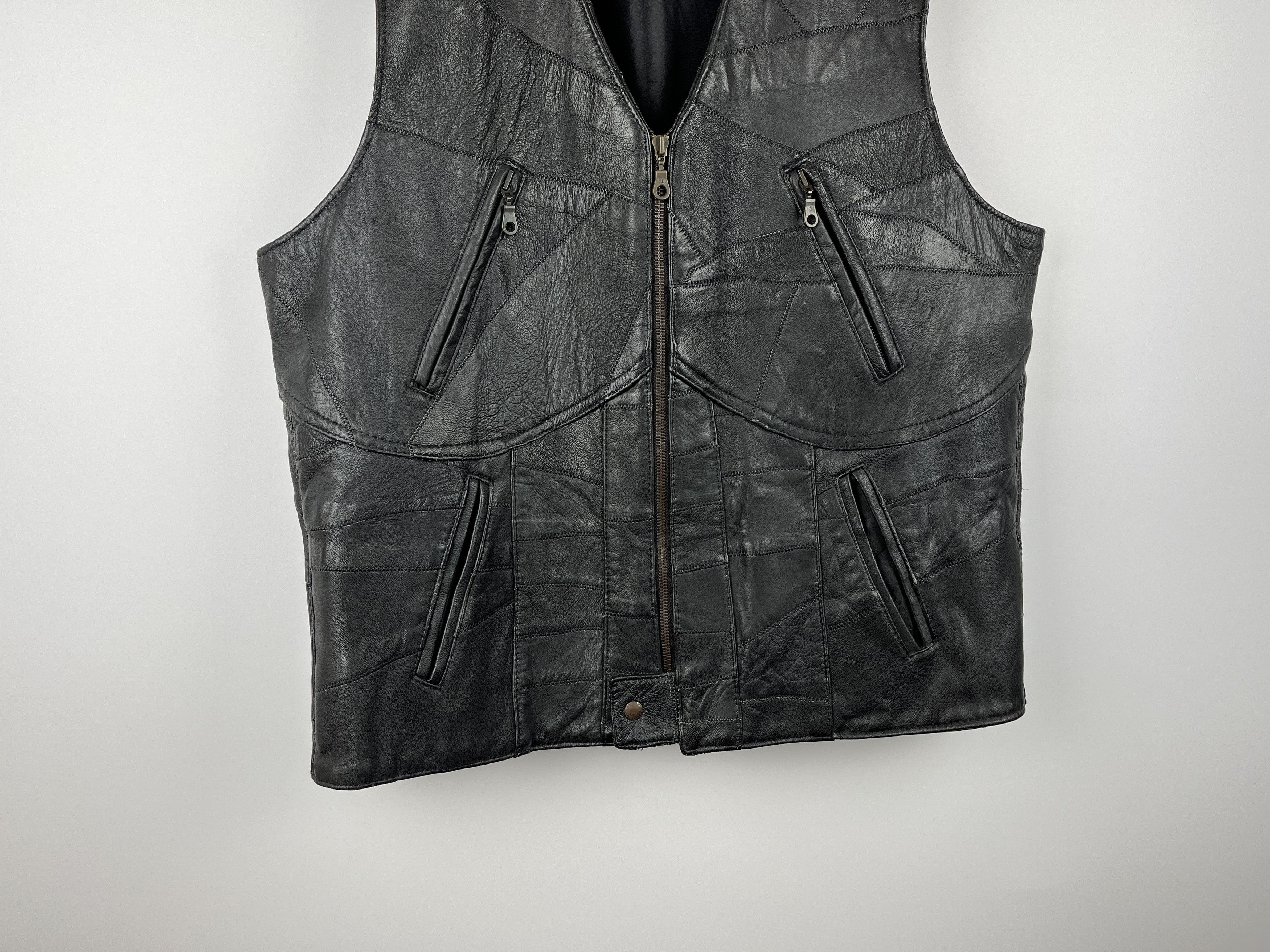 Genuine Leather × Vintage 90's Vintage Leather Patchwork Waistcoat Vest Biker Western Size US XL / EU 56 / 4 - 4 Thumbnail