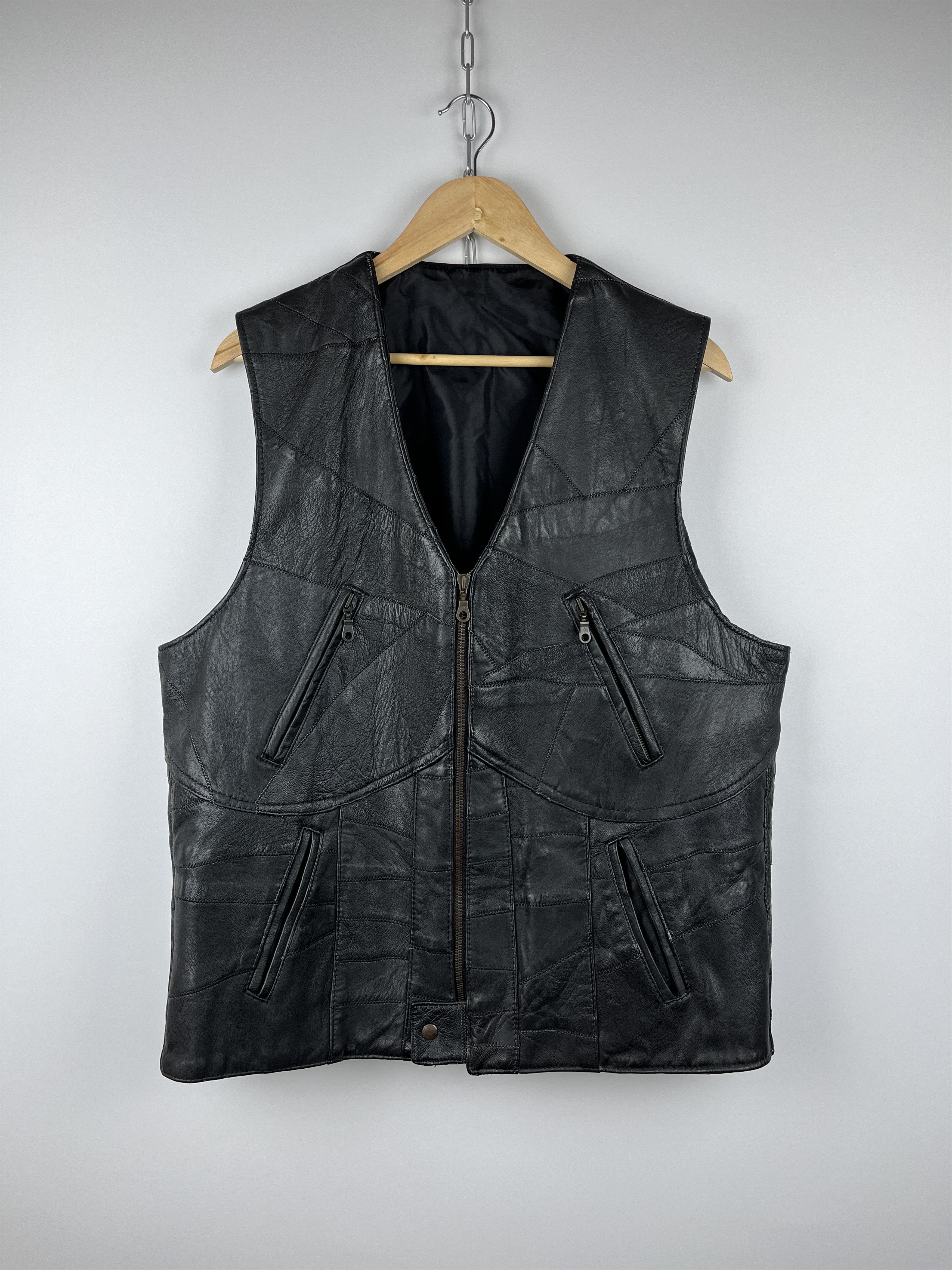 Genuine Leather × Vintage 90's Vintage Leather Patchwork Waistcoat Vest Biker Western Size US XL / EU 56 / 4 - 3 Thumbnail