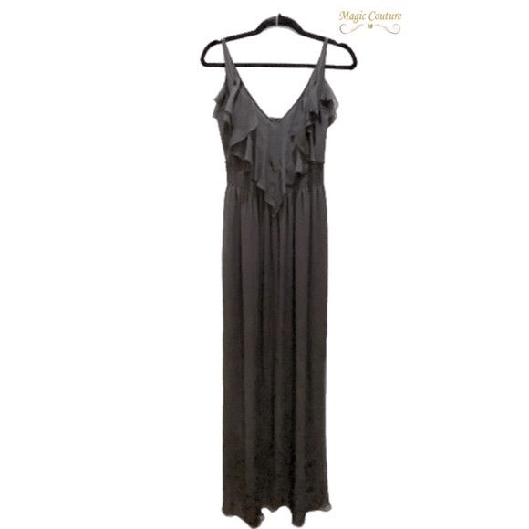 Rebecca Taylor NWT Rebecca Taylor Silk Ruffle Gown Panther Gray🤍🖤🤍 ...