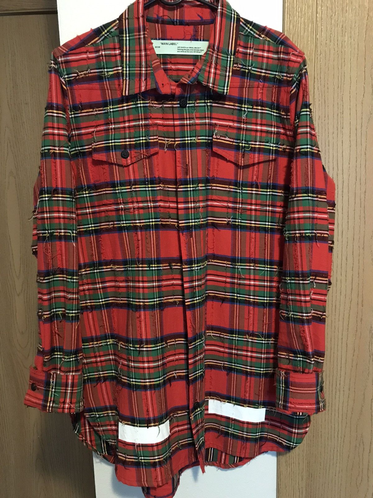 image of Off White Off-White Distressed Flannel in Red, Men's (Size Medium)