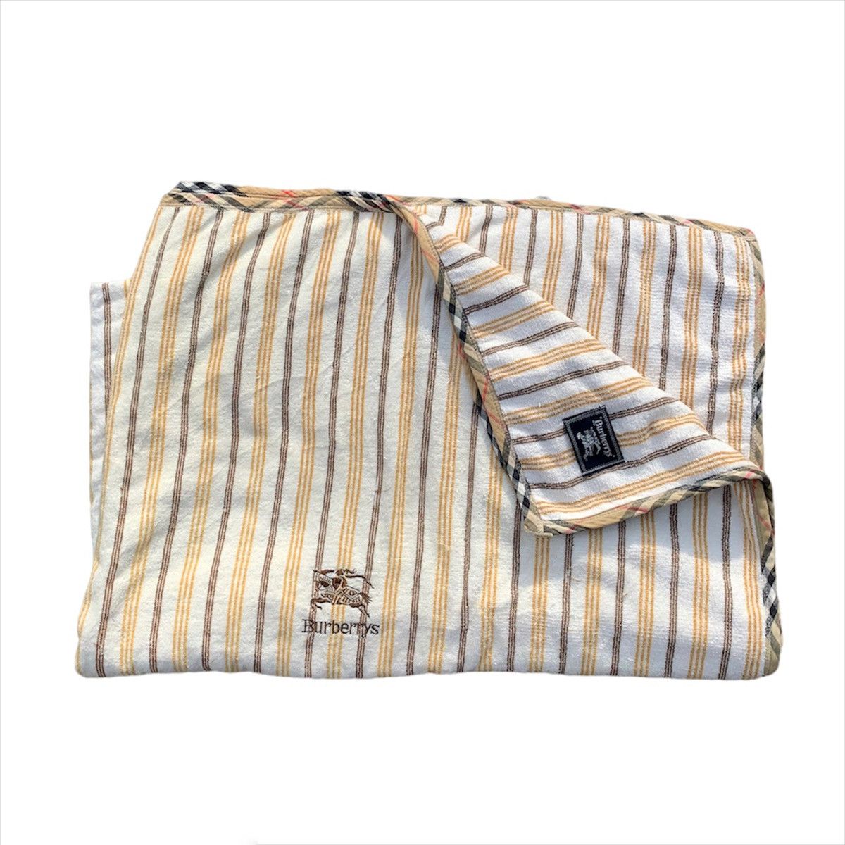 90s Burberry stripes embroidery logo big blanket