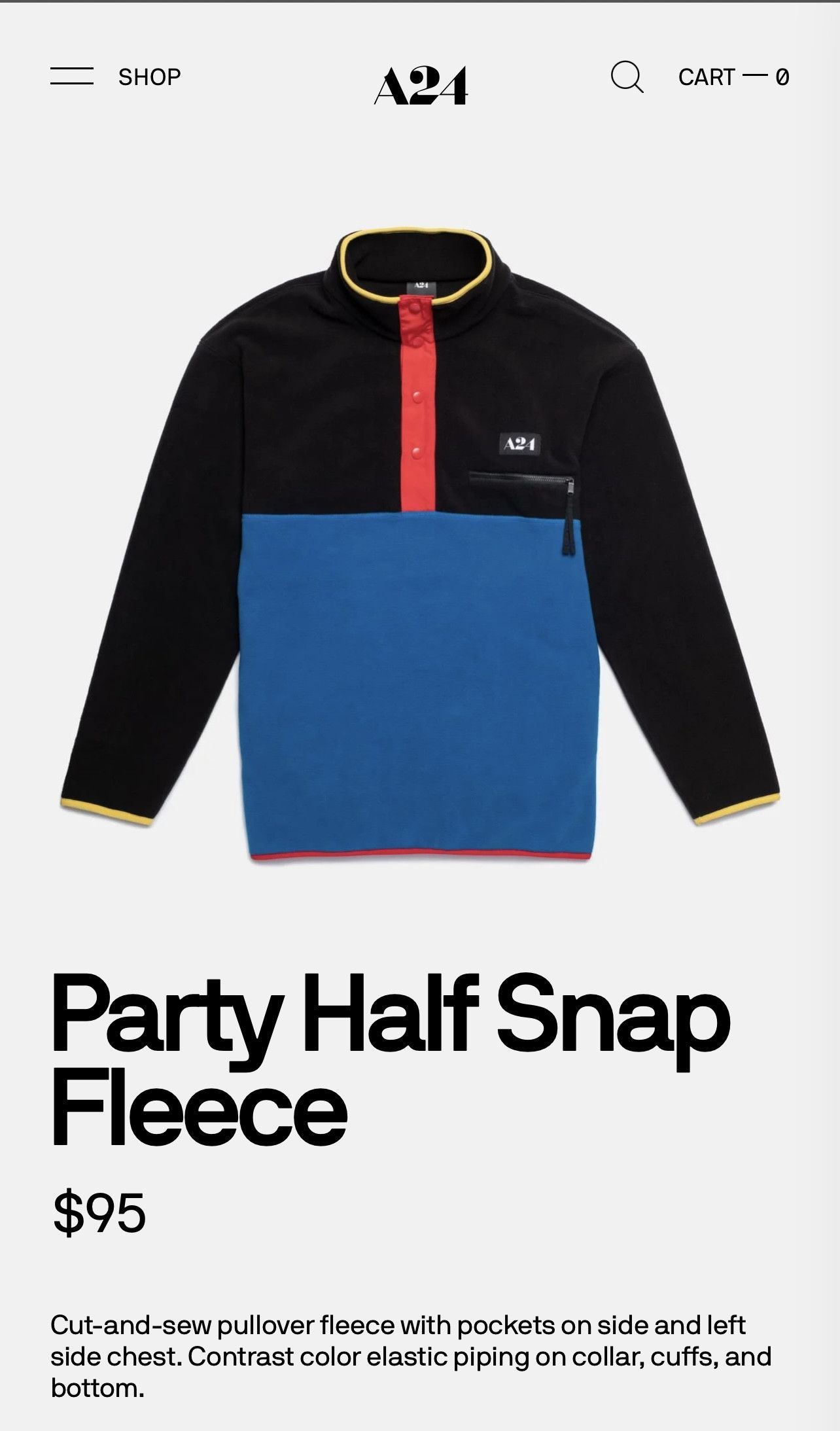 Movie A24 PARTY HALF SNAP FLEECE | Grailed