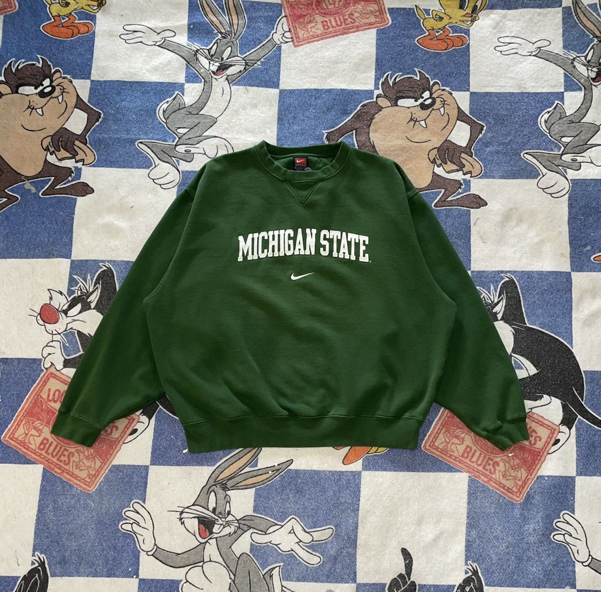 image of American College x Nike Vintage Michigan State Nike Center Swoosh Sweatshirt in Green (Size Large)