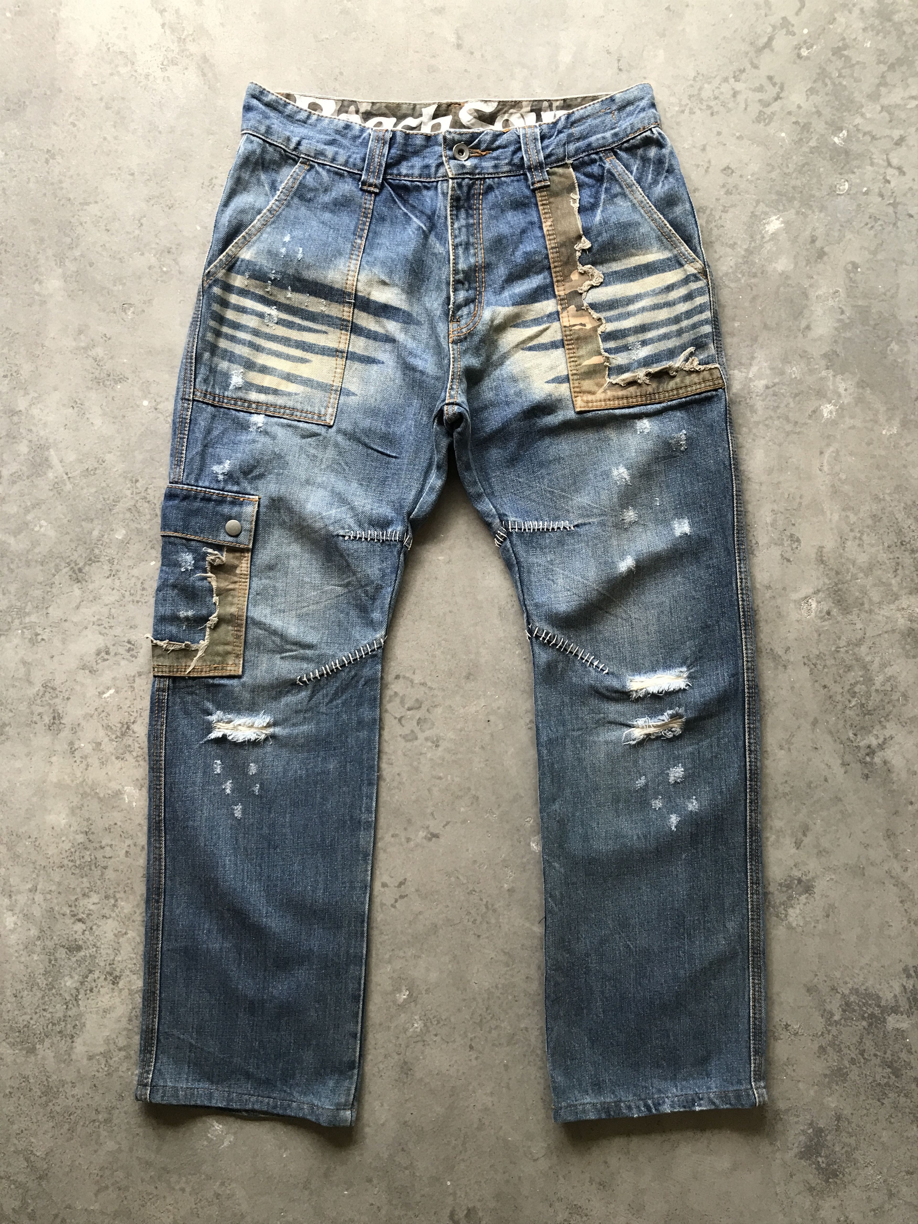 Japanese Brand TWENTY WORKS Japan Distressed Cargo denim Size US 31 - 3 Thumbnail