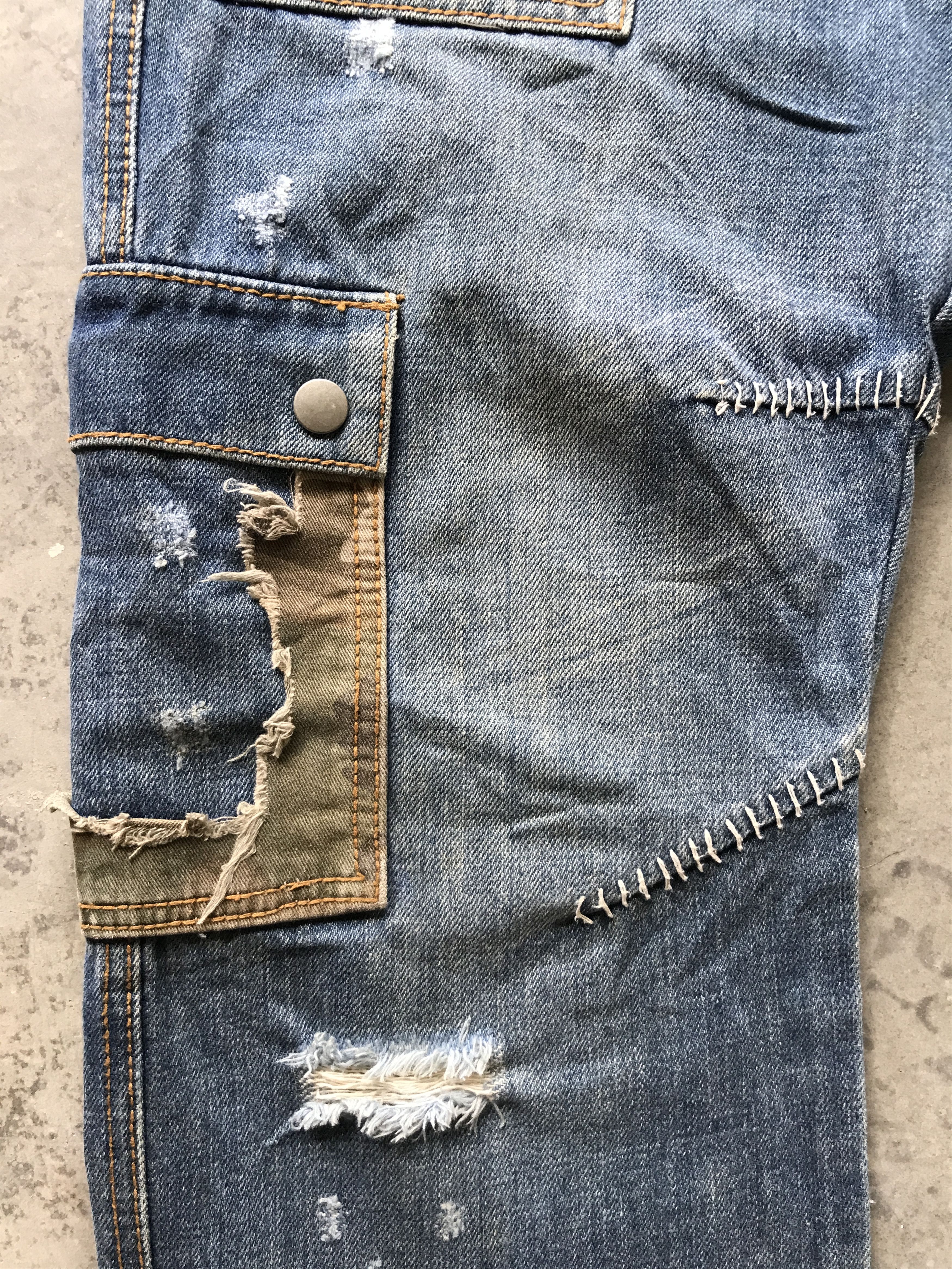 Japanese Brand TWENTY WORKS Japan Distressed Cargo denim Size US 31 - 6 Thumbnail