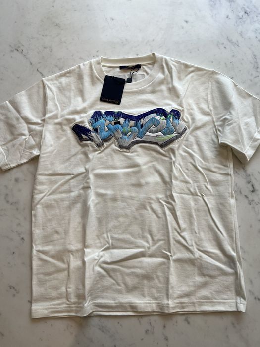 Louis Vuitton 3D Graffiti Embroidered Tee Shirt white sz L