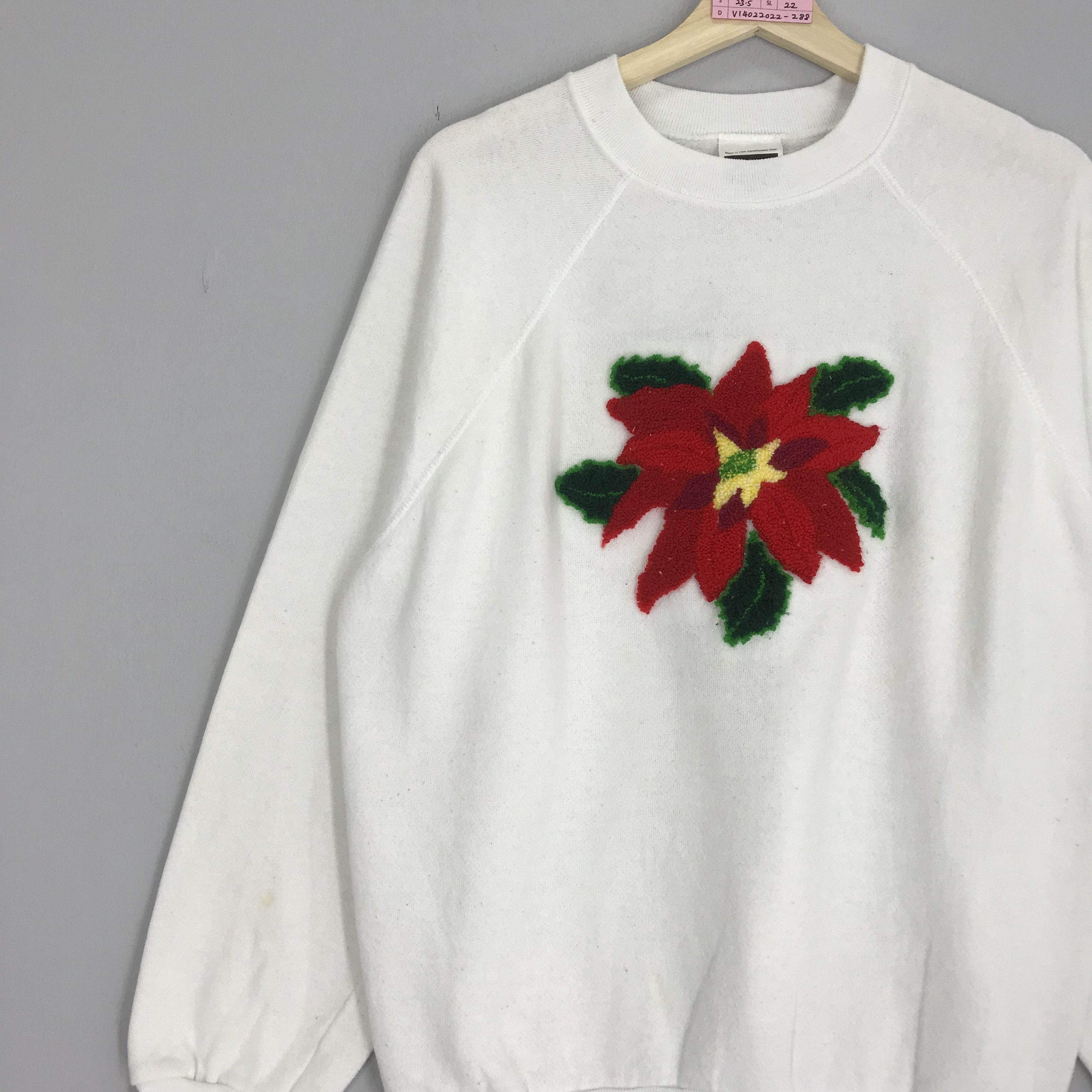 Tultex Vintage 90s Poinsettia Flower Graphic Sweatshirt Size US L / EU 52-54 / 3 - 3 Thumbnail