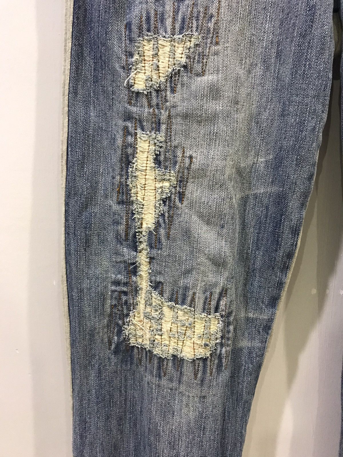 Designer × Japanese Brand Gumu International Japan Distressd Hybrid Paint Fades Denim Size US 32 / EU 48 - 5 Thumbnail