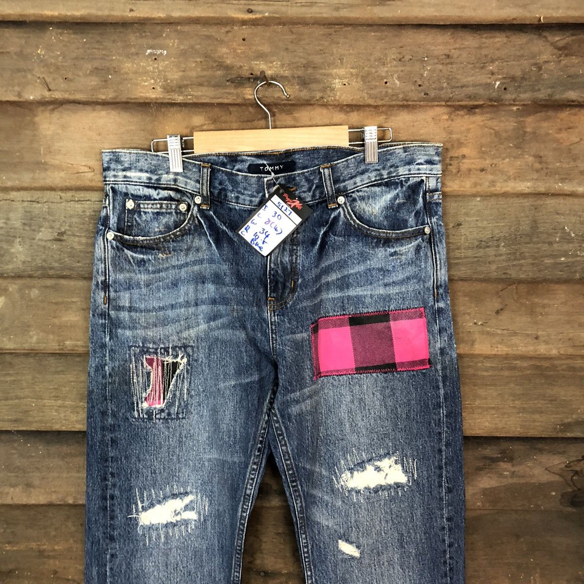 Tommy Jeans Tommy Blue Distressed patchwork Denim Pants #5127 Size 33" - 10 Thumbnail