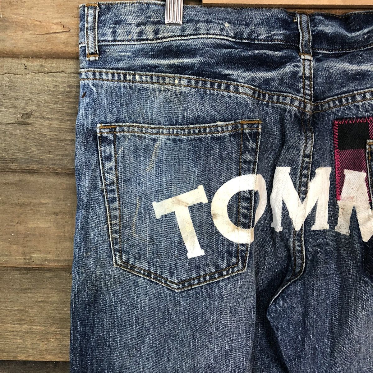 Tommy Jeans Tommy Blue Distressed patchwork Denim Pants #5127 Size 33" - 14 Thumbnail