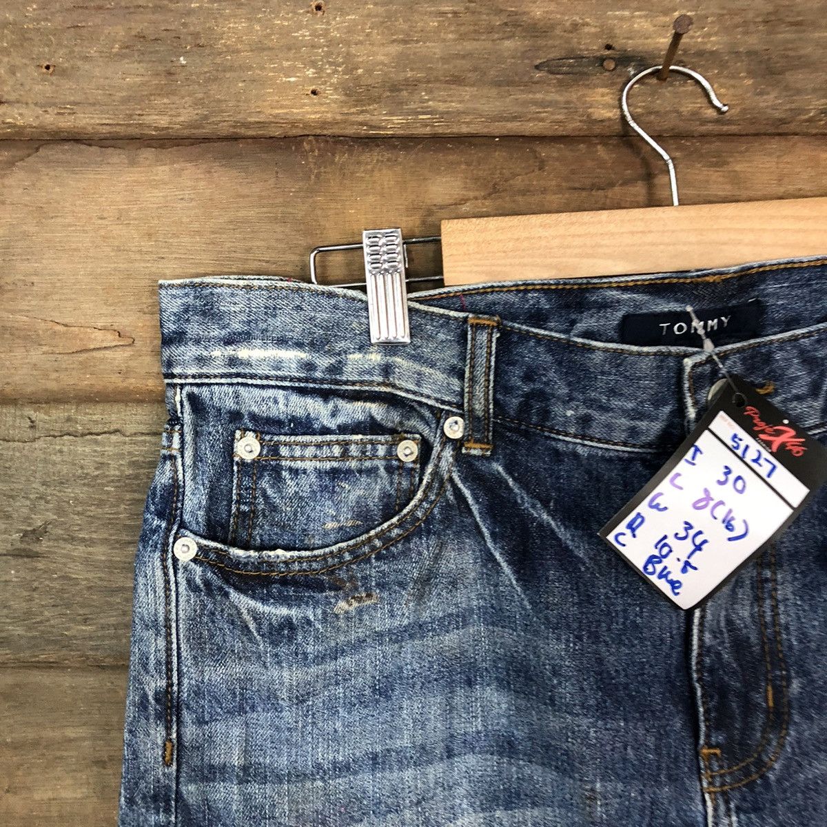 Tommy Jeans Tommy Blue Distressed patchwork Denim Pants #5127 Size 33" - 4 Thumbnail