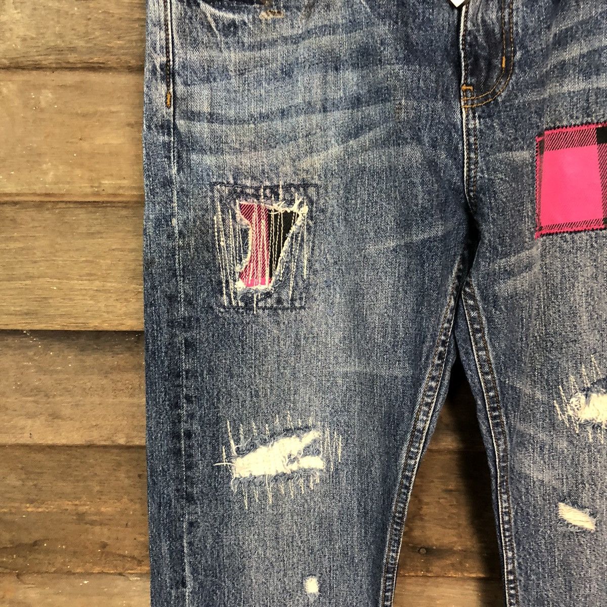 Tommy Jeans Tommy Blue Distressed patchwork Denim Pants #5127 Size 33" - 6 Thumbnail