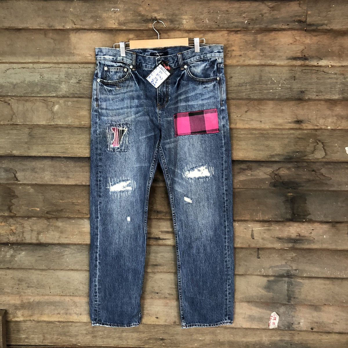 Tommy Jeans Tommy Blue Distressed patchwork Denim Pants #5127 Size 33" - 1 Thumbnail