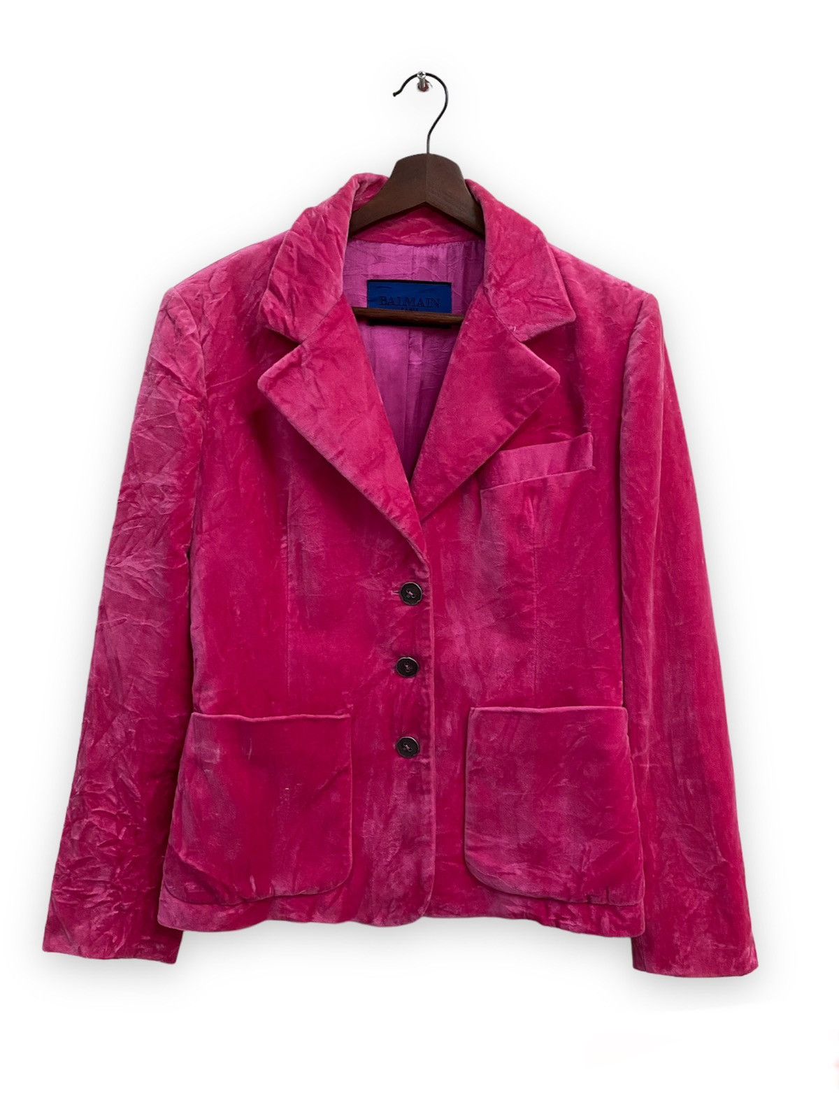 Balmain Vintage Balmain Paris Pink Velvet Blazer Jacket Size S / US 4 / IT 40 - 1 Thumbnail