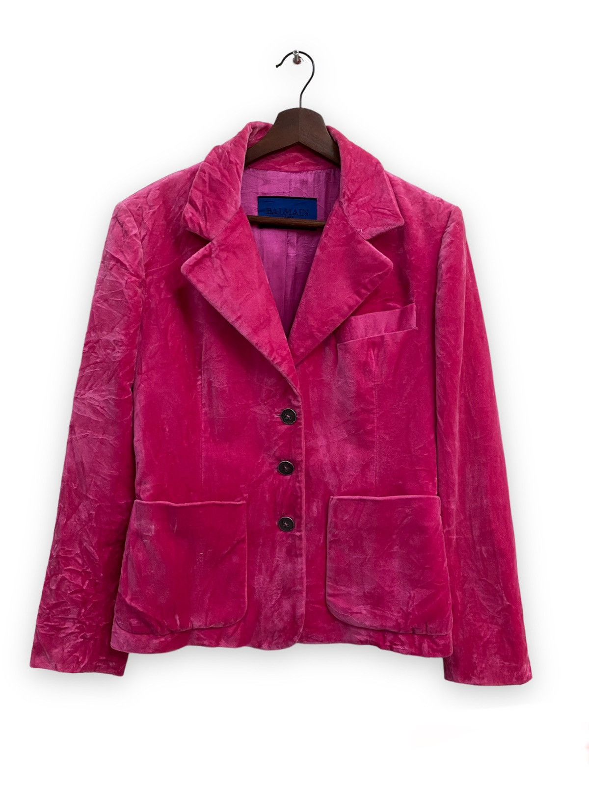 image of Vintage Balmain Paris Pink Velvet Blazer Jacket, Women's (Size Small)