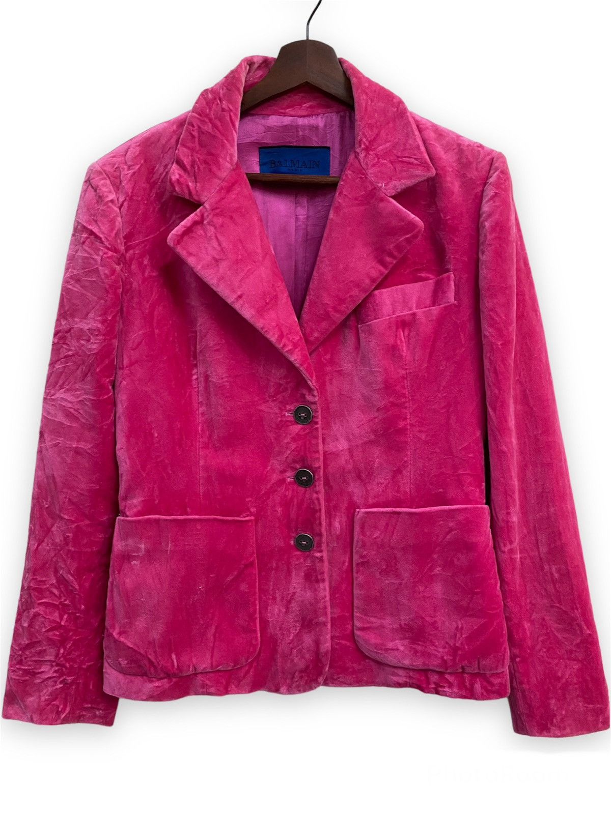 Balmain Vintage Balmain Paris Pink Velvet Blazer Jacket Size S / US 4 / IT 40 - 3 Thumbnail