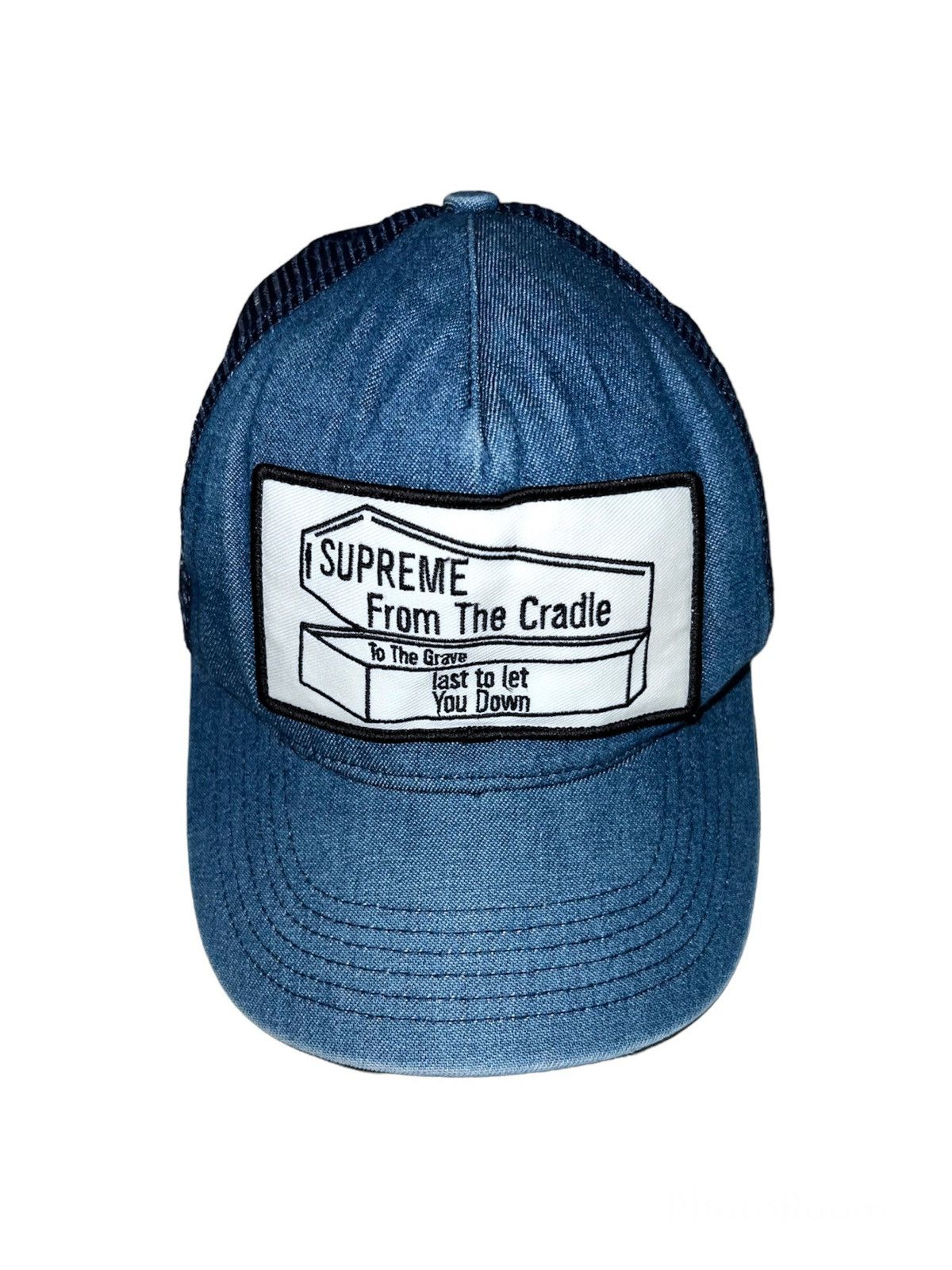 image of 2015 Supreme From The Cradle To The Grave Coffin Hat in Denim, Men's