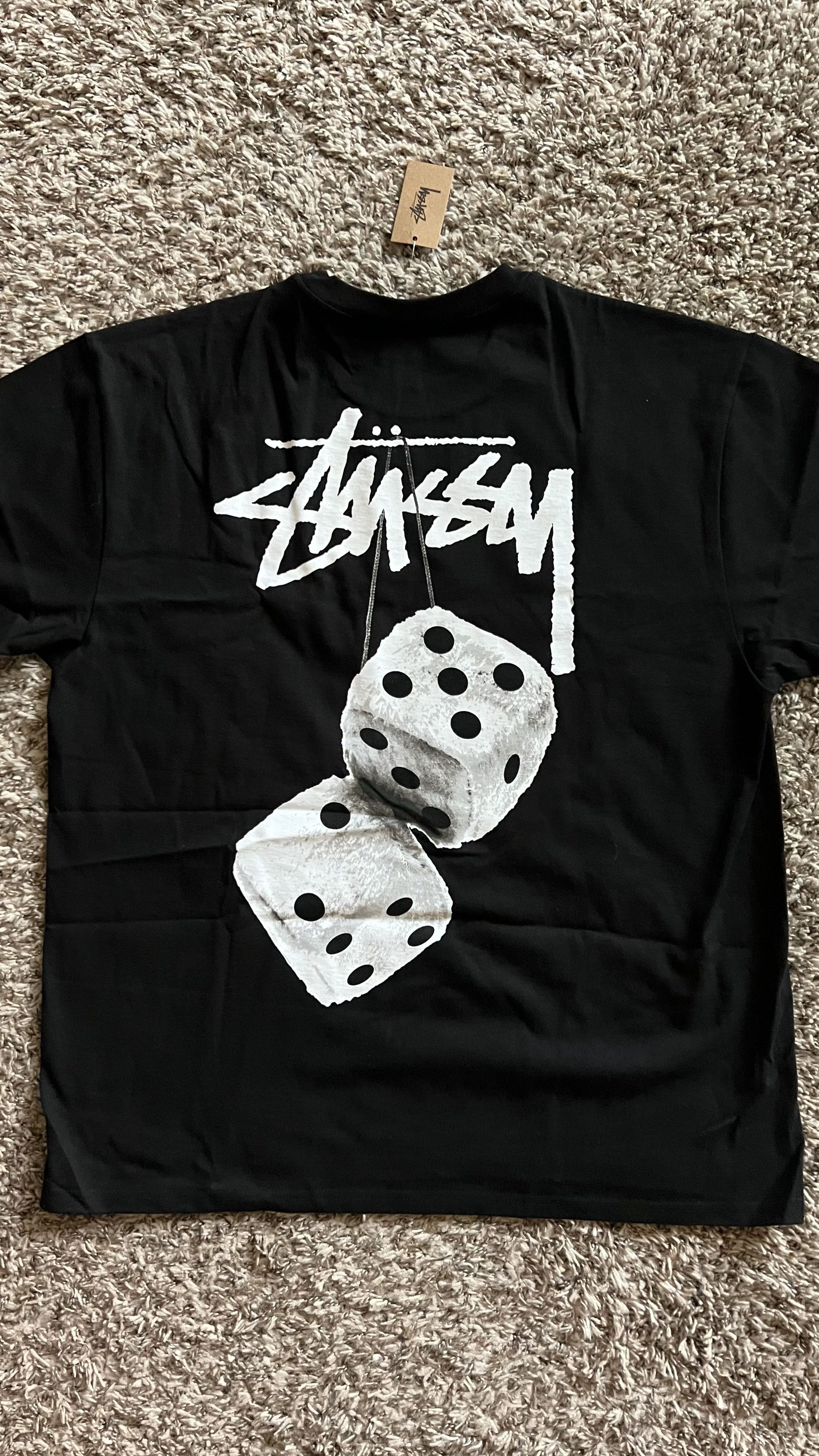 Stussy **NEW** STUSSY FUZZY DICE BLACK LOGO TEE TSHIRT L Grailed