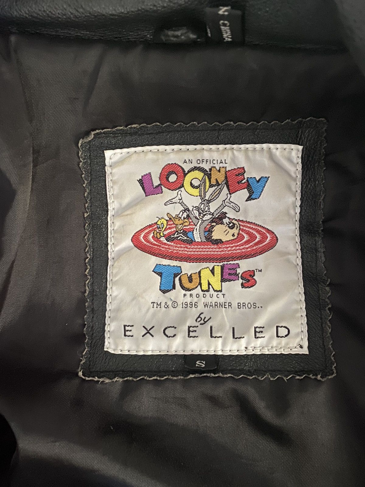 Warner Bros Rare EXCELLED 1996 Looney Tunes Leather Jacket Daffy x Elmer Size US S / EU 44-46 / 1 - 6 Thumbnail