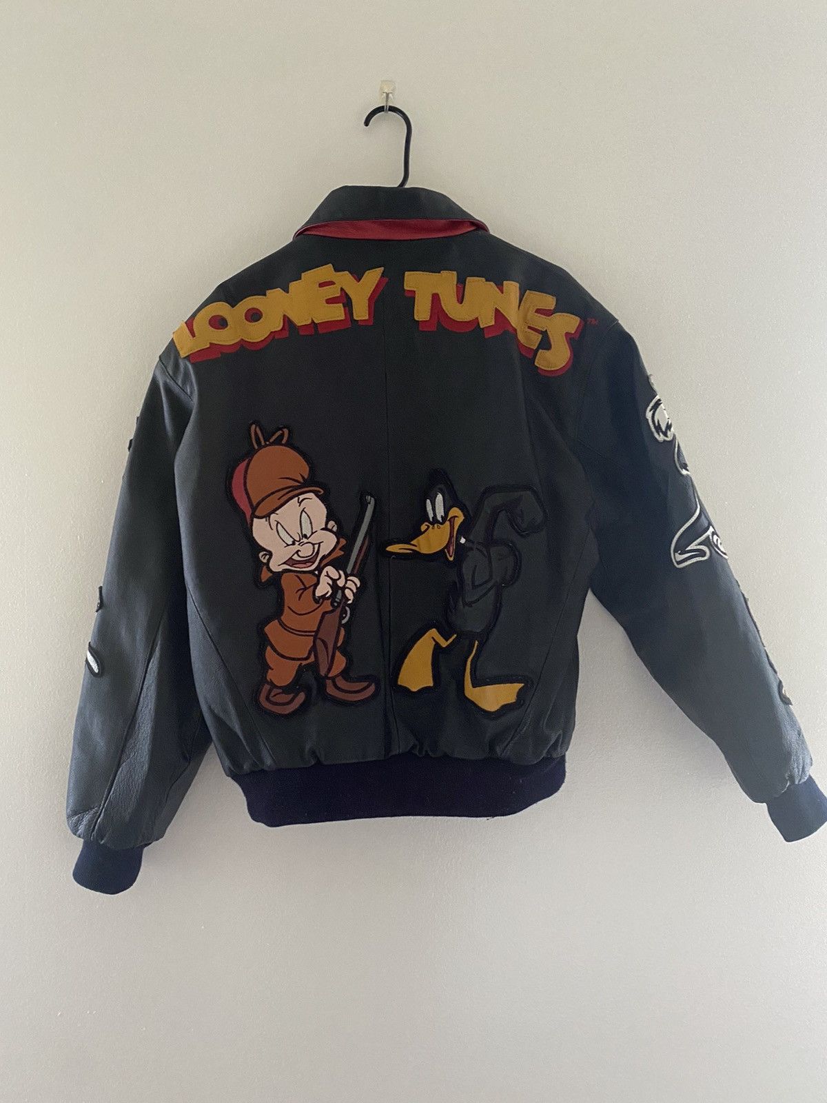 Warner Bros Rare EXCELLED 1996 Looney Tunes Leather Jacket Daffy x Elmer Size US S / EU 44-46 / 1 - 3 Thumbnail