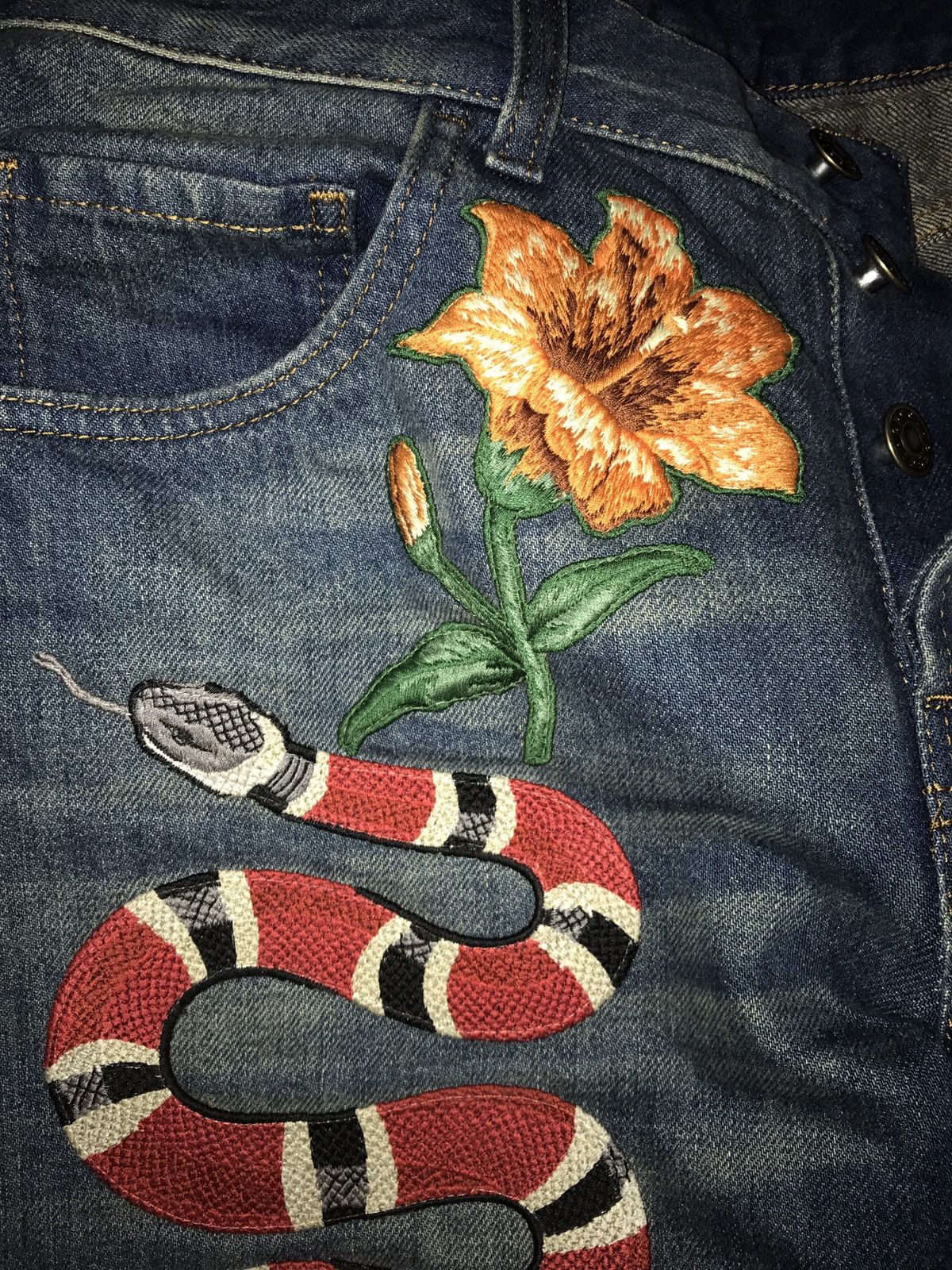 Gucci Gucci Embroidered Snake Size US 31 - 2 Thumbnail