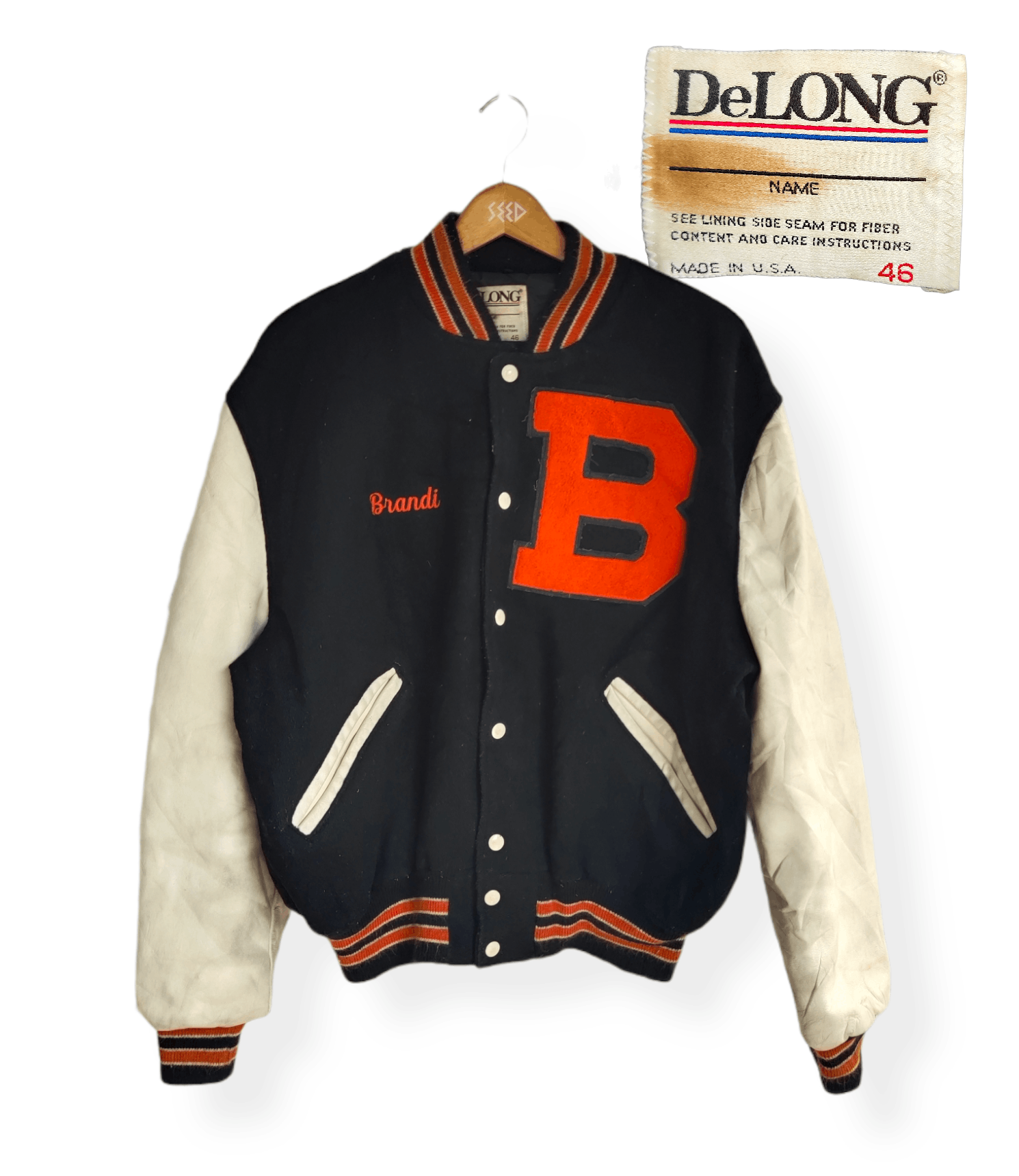 Delong 💥A011 VINTAGE DELONG VARSITY LEATHER JACKET Size US XL / EU 56 / 4 - 1 Thumbnail
