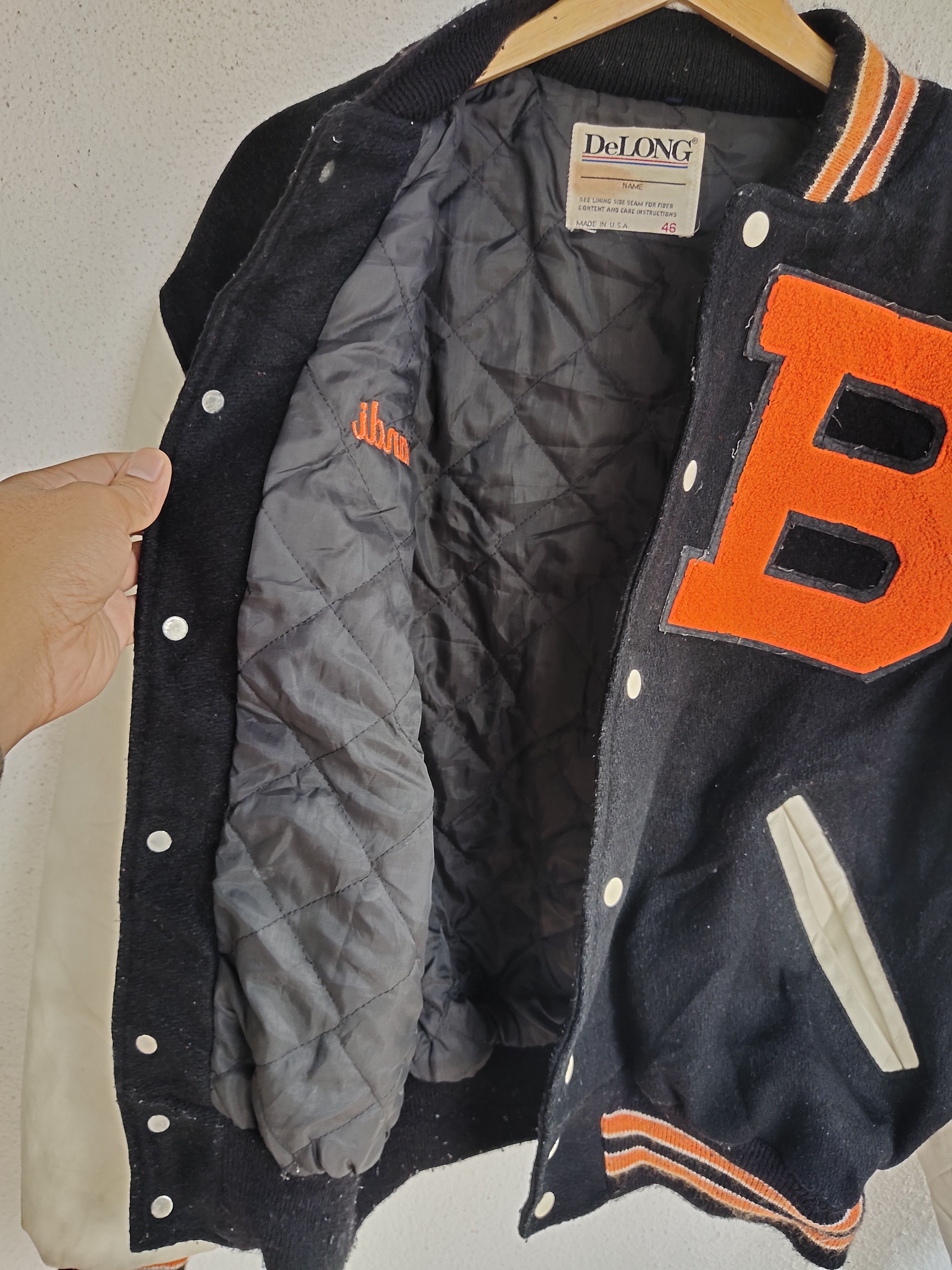 Delong 💥A011 VINTAGE DELONG VARSITY LEATHER JACKET Size US XL / EU 56 / 4 - 7 Thumbnail