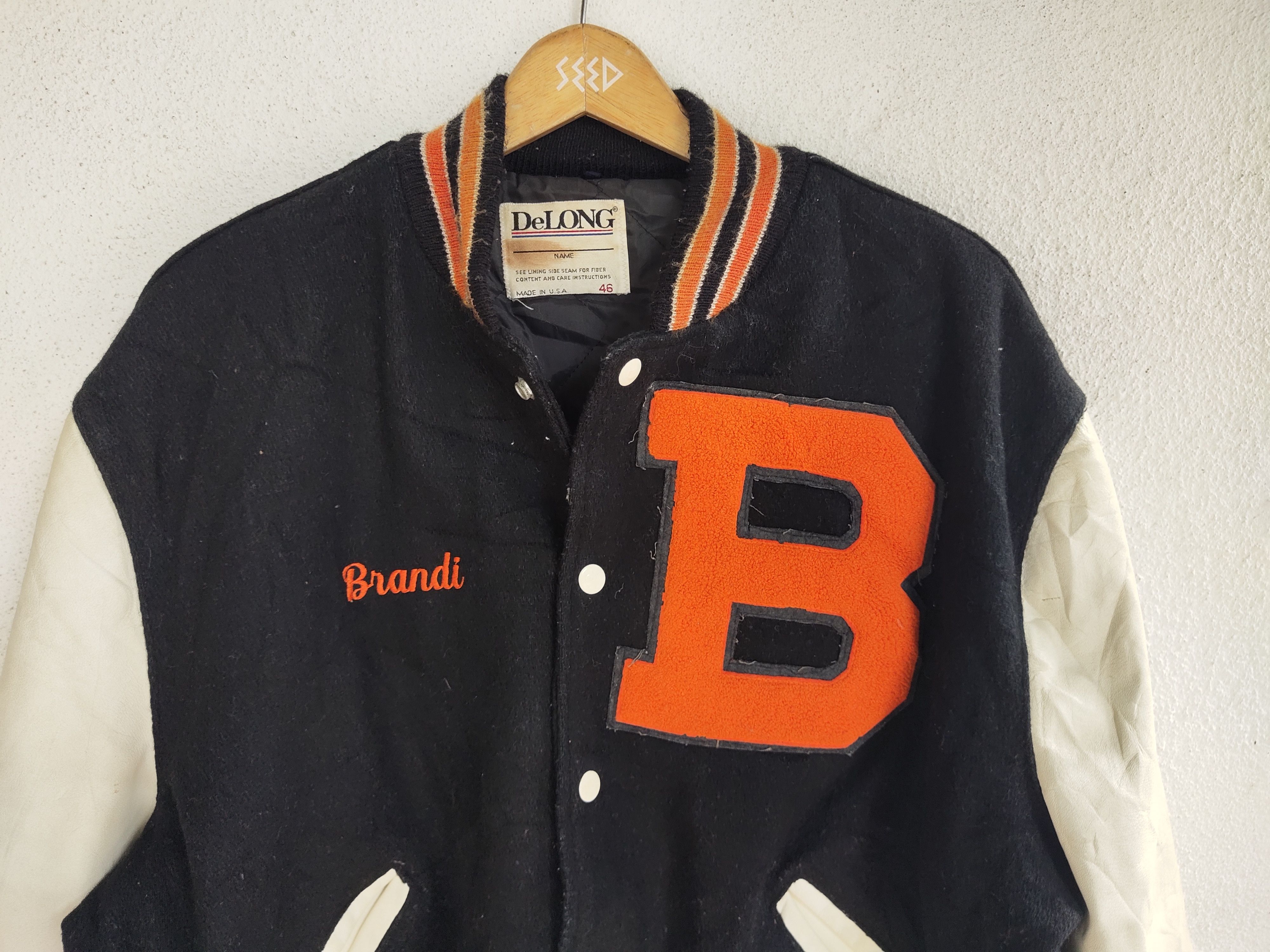 Delong 💥A011 VINTAGE DELONG VARSITY LEATHER JACKET Size US XL / EU 56 / 4 - 2 Thumbnail
