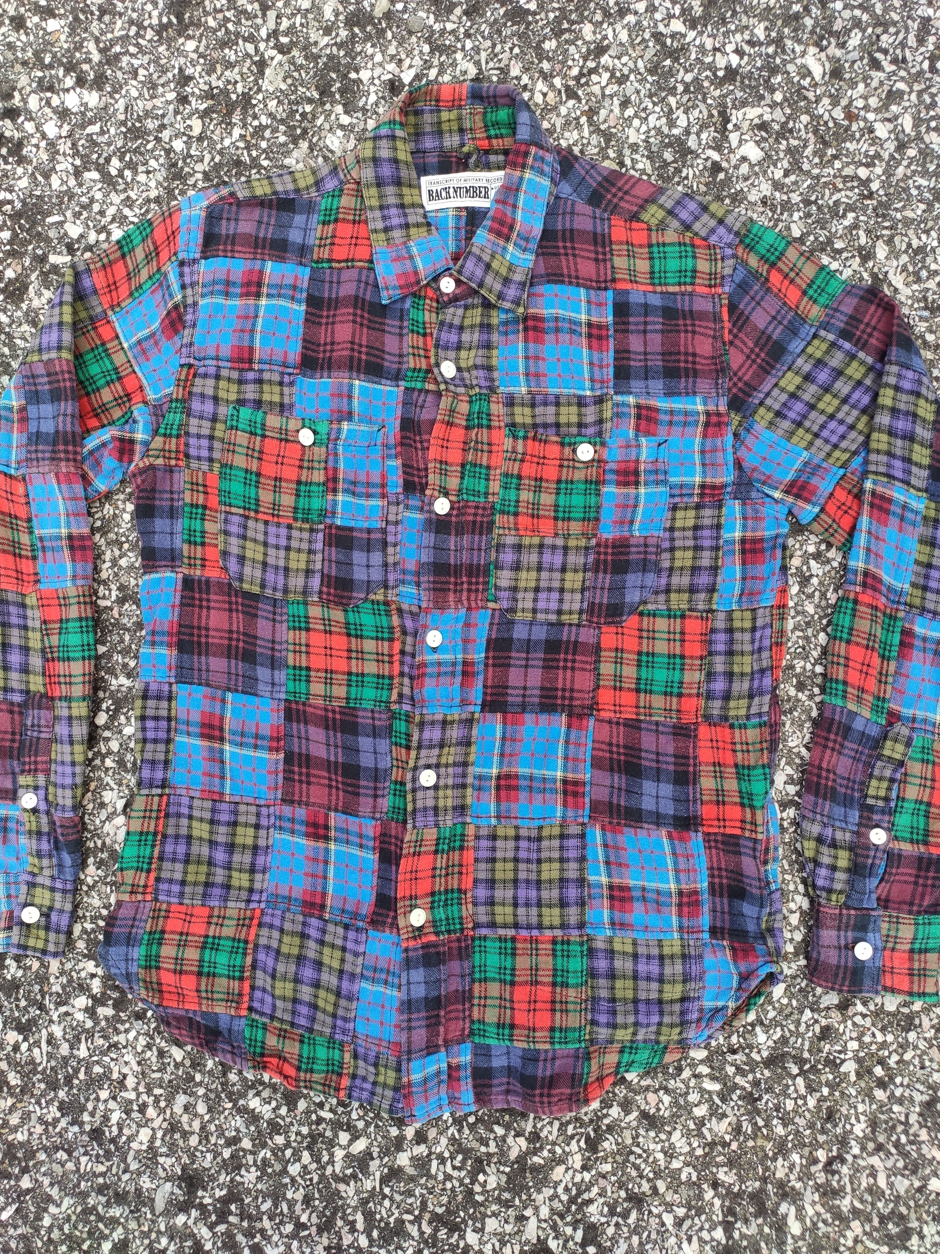 Flannel × Japanese Brand BACK NUMBER Patchwork Long Sleeve Button Ups Shirt Size US M / EU 48-50 / 2 - 2 Thumbnail