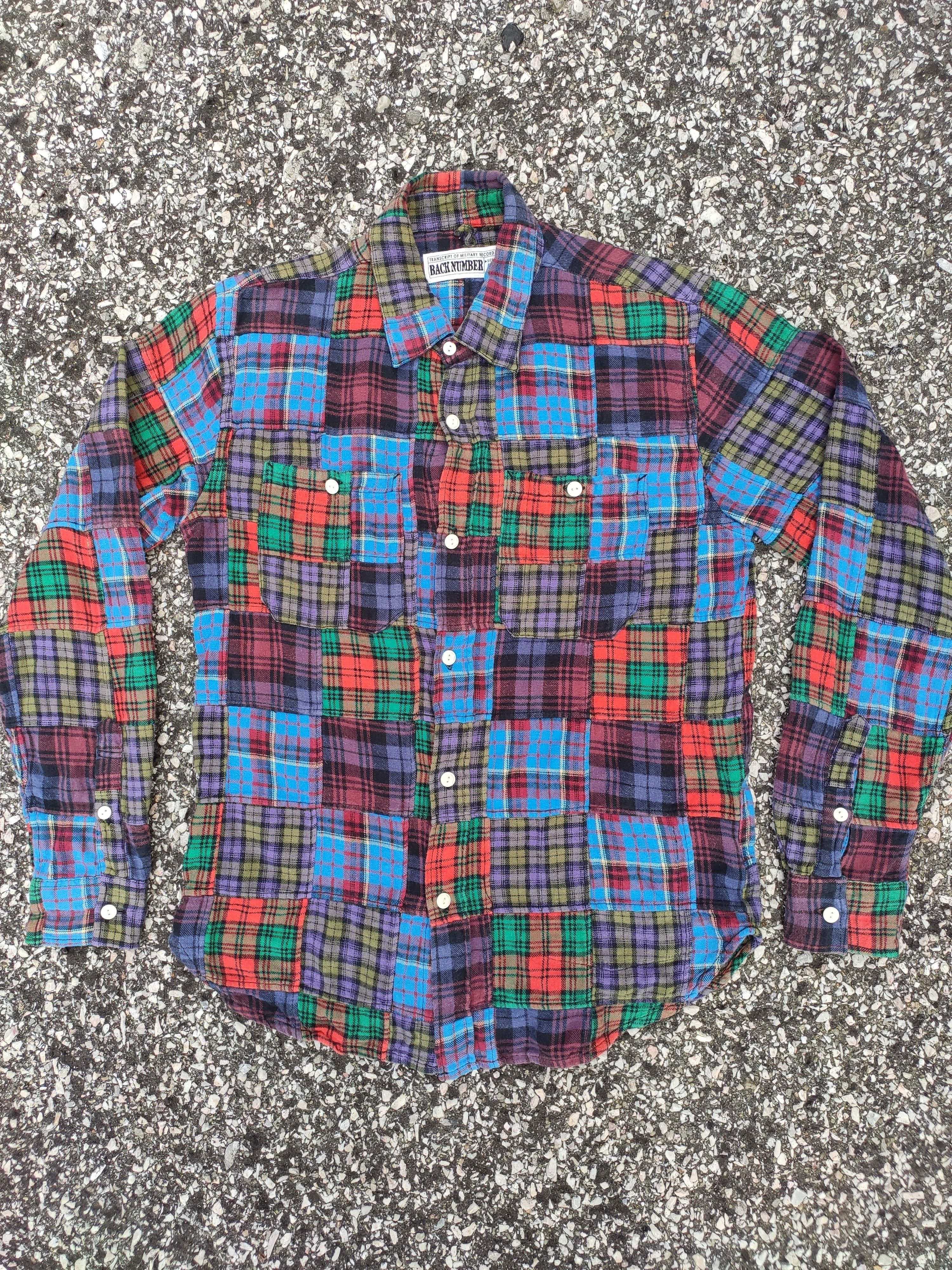 Flannel × Japanese Brand BACK NUMBER Patchwork Long Sleeve Button Ups Shirt Size US M / EU 48-50 / 2 - 1 Thumbnail