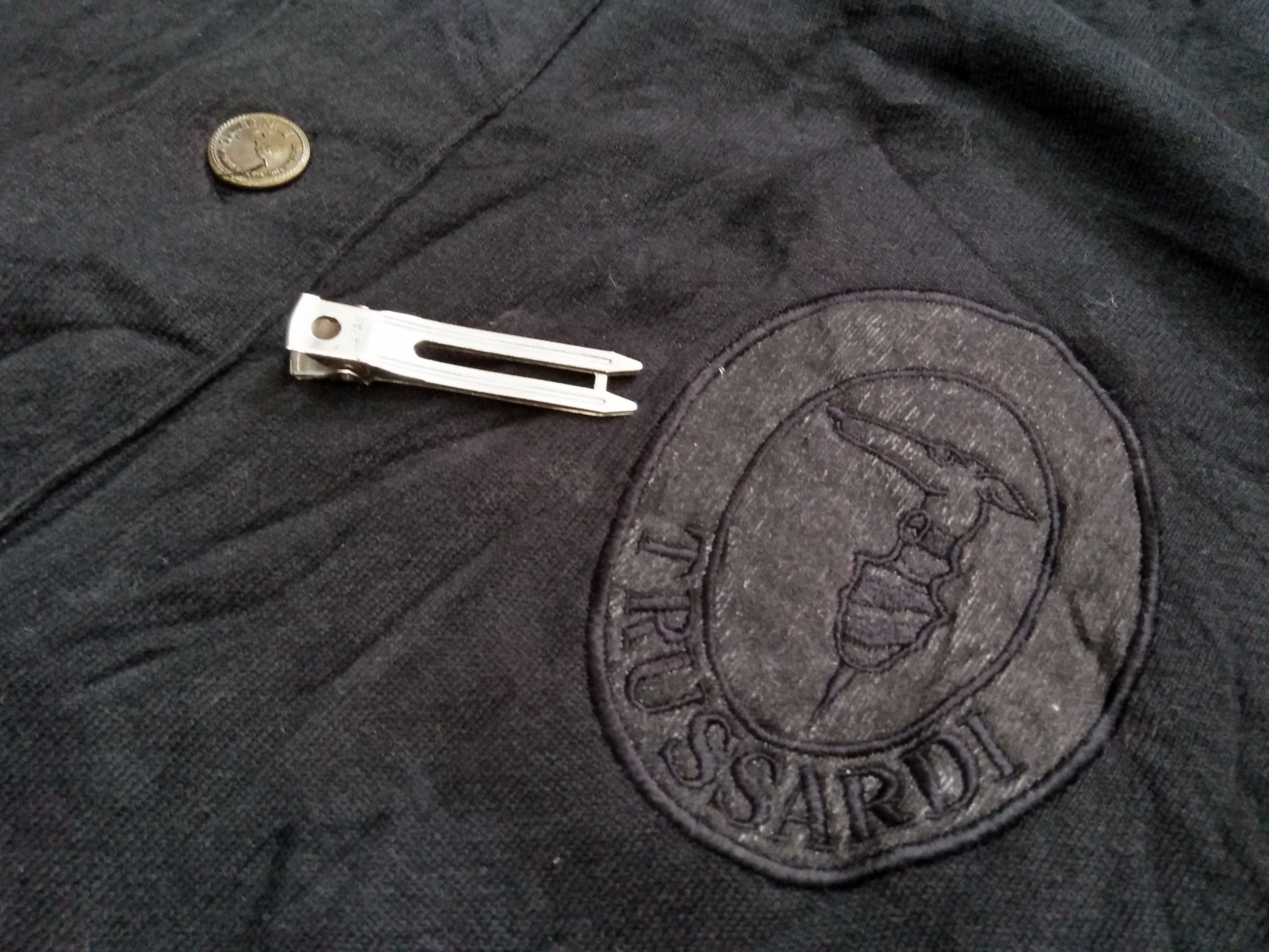 Trussardi × Vintage TRUSSARDI Embroidered Black Collared Sweatshirt. Size US L / EU 52-54 / 3 - 6 Thumbnail