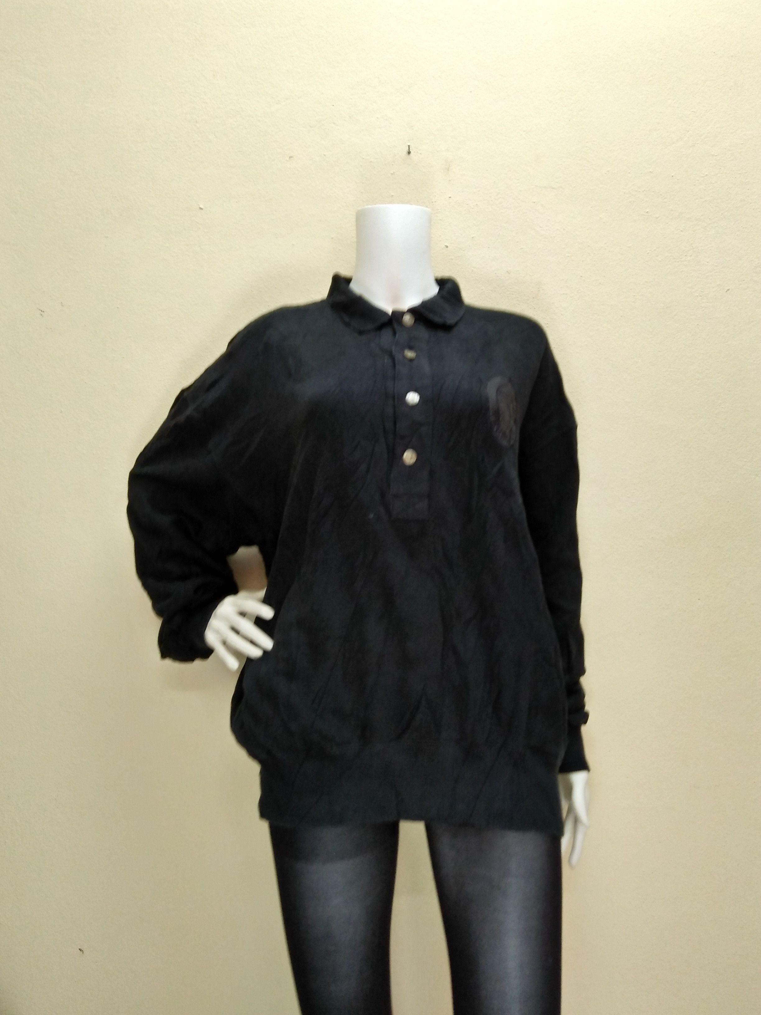 Trussardi × Vintage TRUSSARDI Embroidered Black Collared Sweatshirt. Size US L / EU 52-54 / 3 - 3 Thumbnail