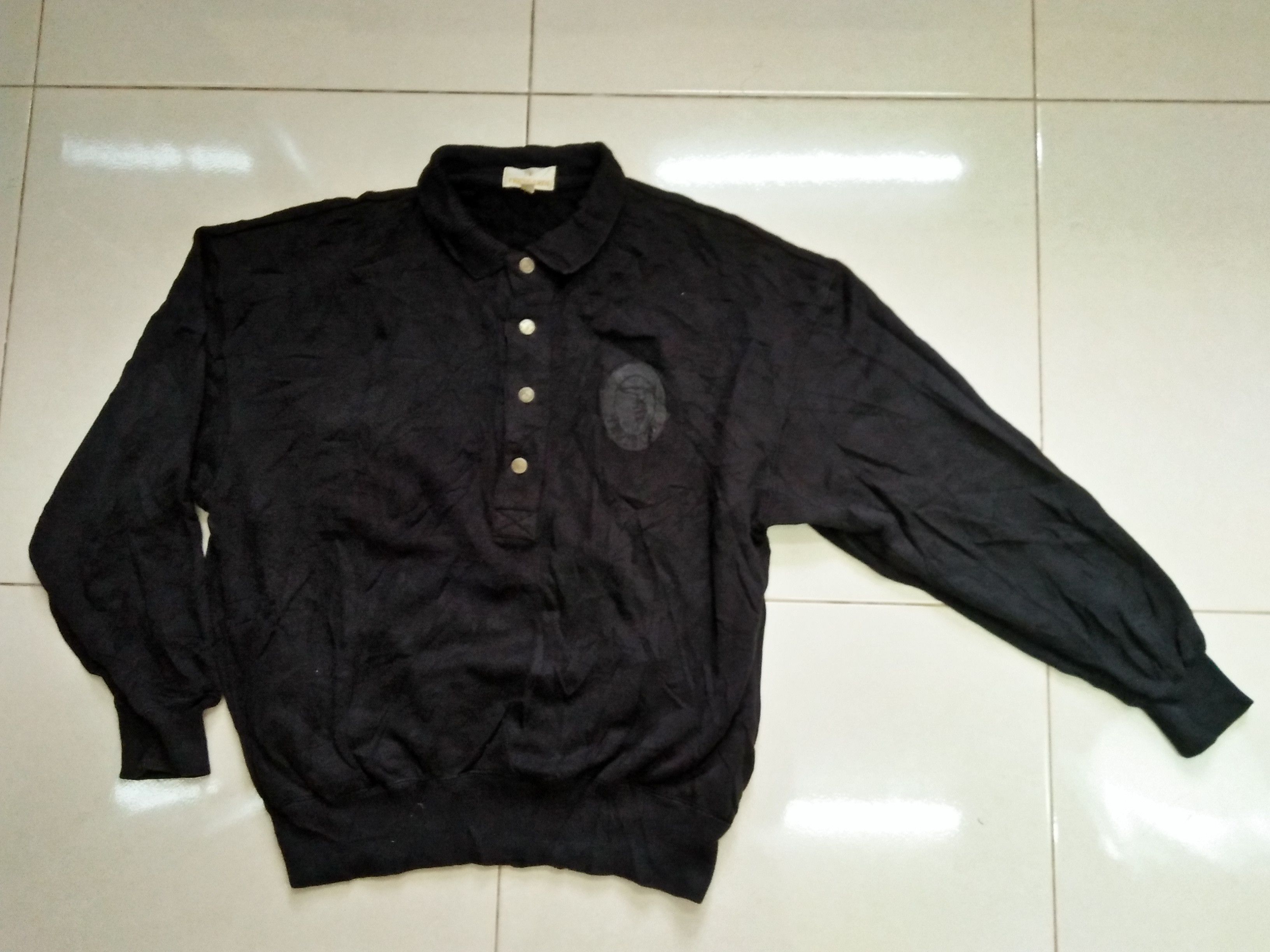 Trussardi × Vintage TRUSSARDI Embroidered Black Collared Sweatshirt. Size US L / EU 52-54 / 3 - 5 Thumbnail