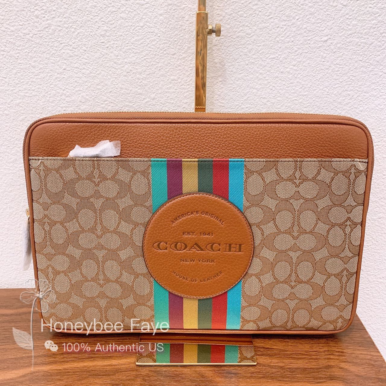 New! Coach Laptop Sleeve In Signature Jacquard With Stripe hot And Coach Patch