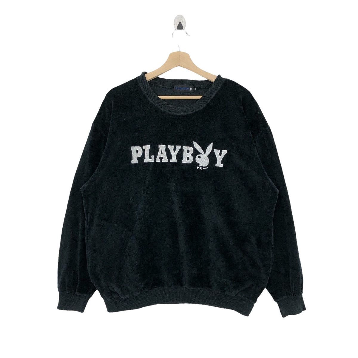 Vtg PLAYBOY Big Spellout Embroidery Fleece Sweatshirt