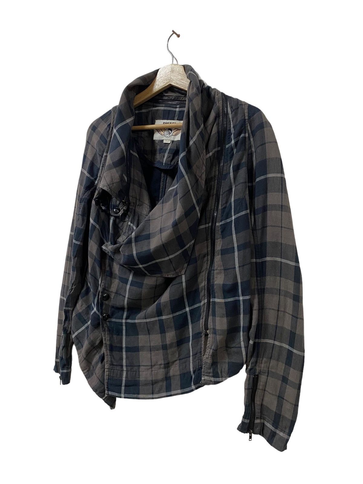 Vtg🔥Diesel Punk Tartan Riders Jacket Asymetric Style