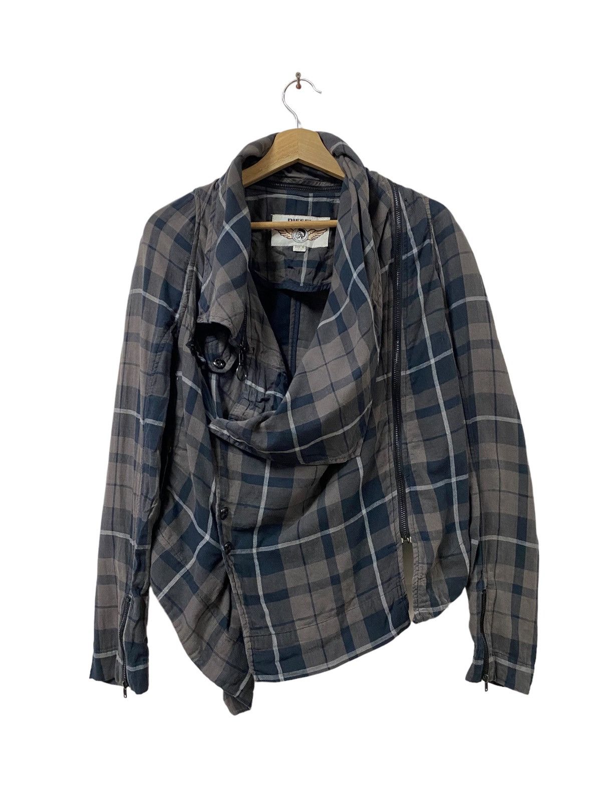 Vtg🔥Diesel Punk Tartan Riders Jacket Asymetric Style