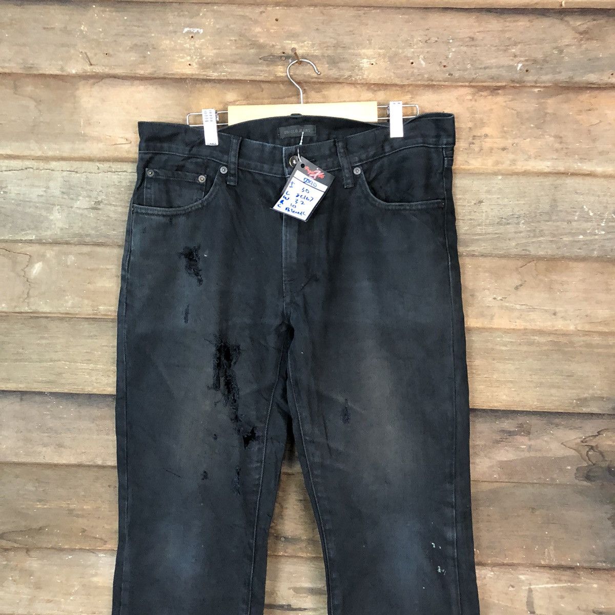 Japanese Brand Uniqlo Jeans Black Distressed Denim Pants #5090 Size US 32 / EU 48 - 2 Thumbnail