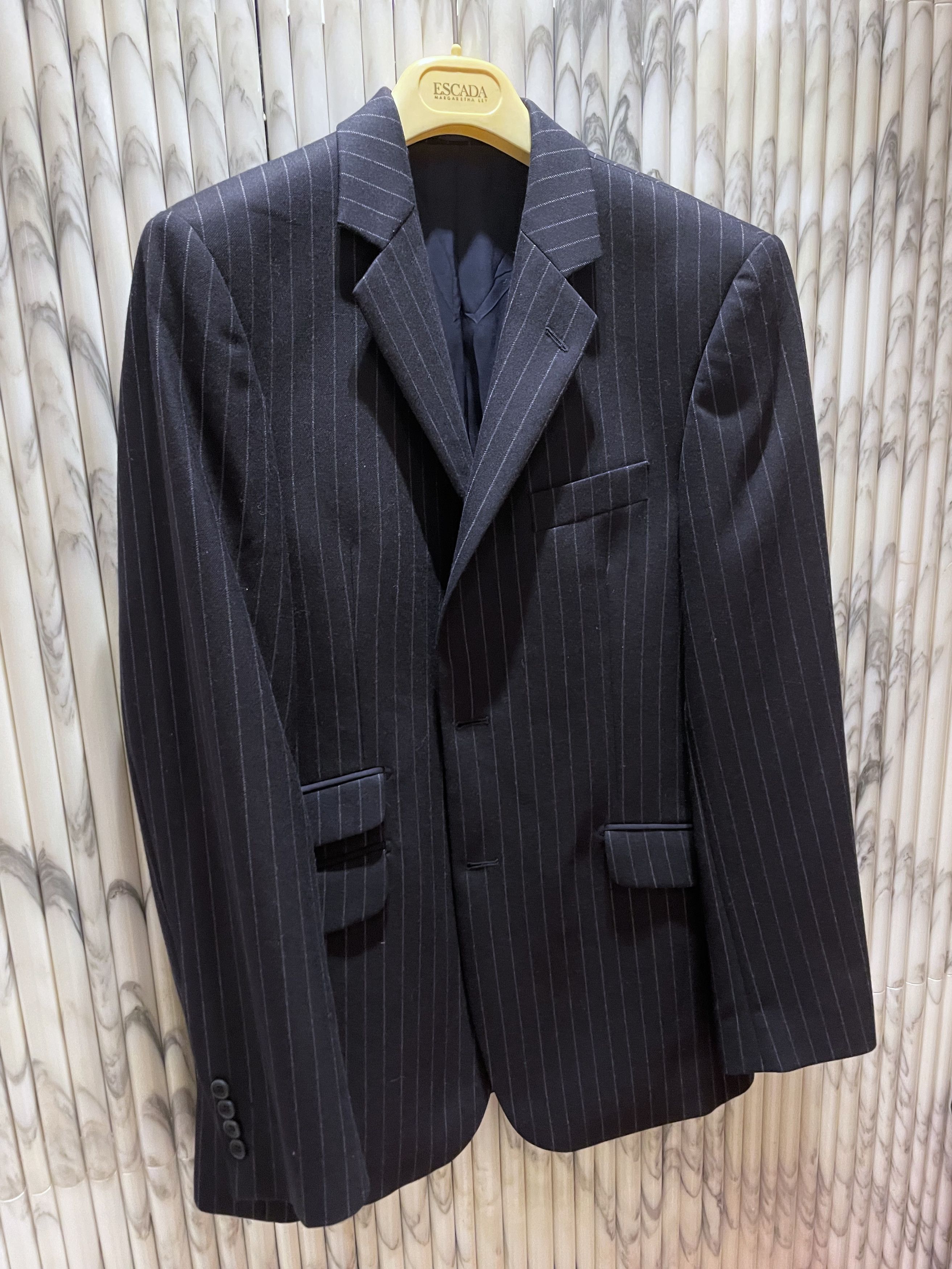 Vintage MIDNIGHT NAVY PINSTRIPED WOOL BLAZER JACKET Size 40L - 2 Thumbnail