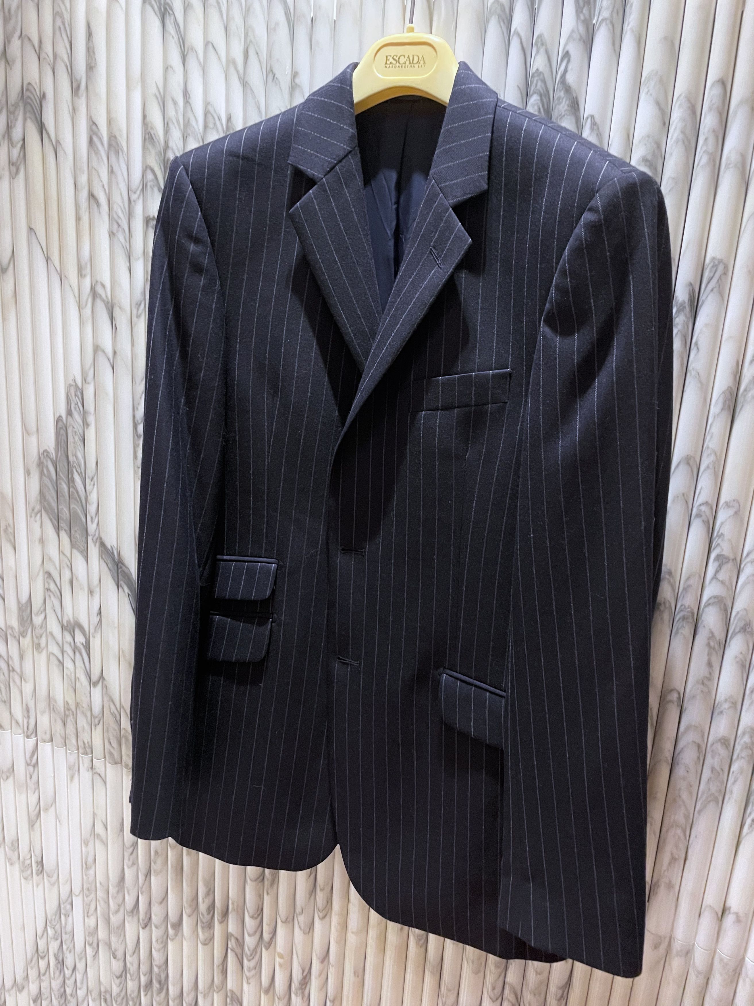 Vintage MIDNIGHT NAVY PINSTRIPED WOOL BLAZER JACKET Size 40L - 3 Thumbnail