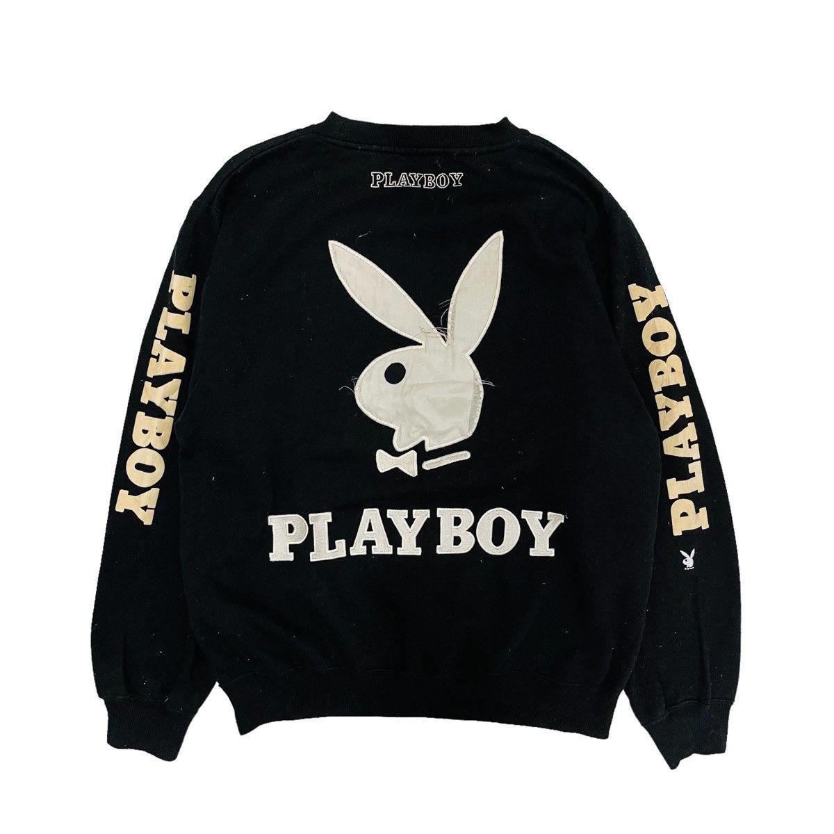 image of Playboy Embroidered Taped Big Logo Crewneck in Black, Men's (Size XL)